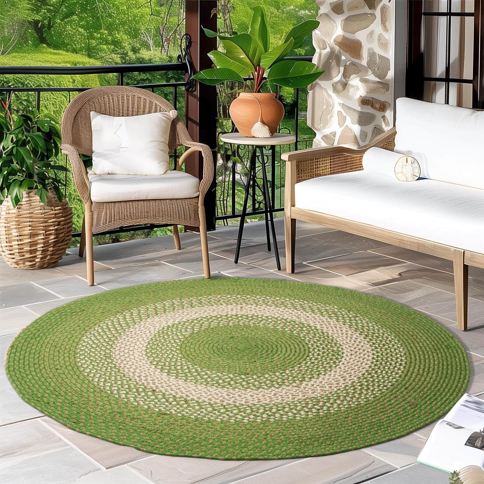 Dark Green Indoor Outdoor Braided Rug for Patios, Porches and Kitchens - Bradford Collection