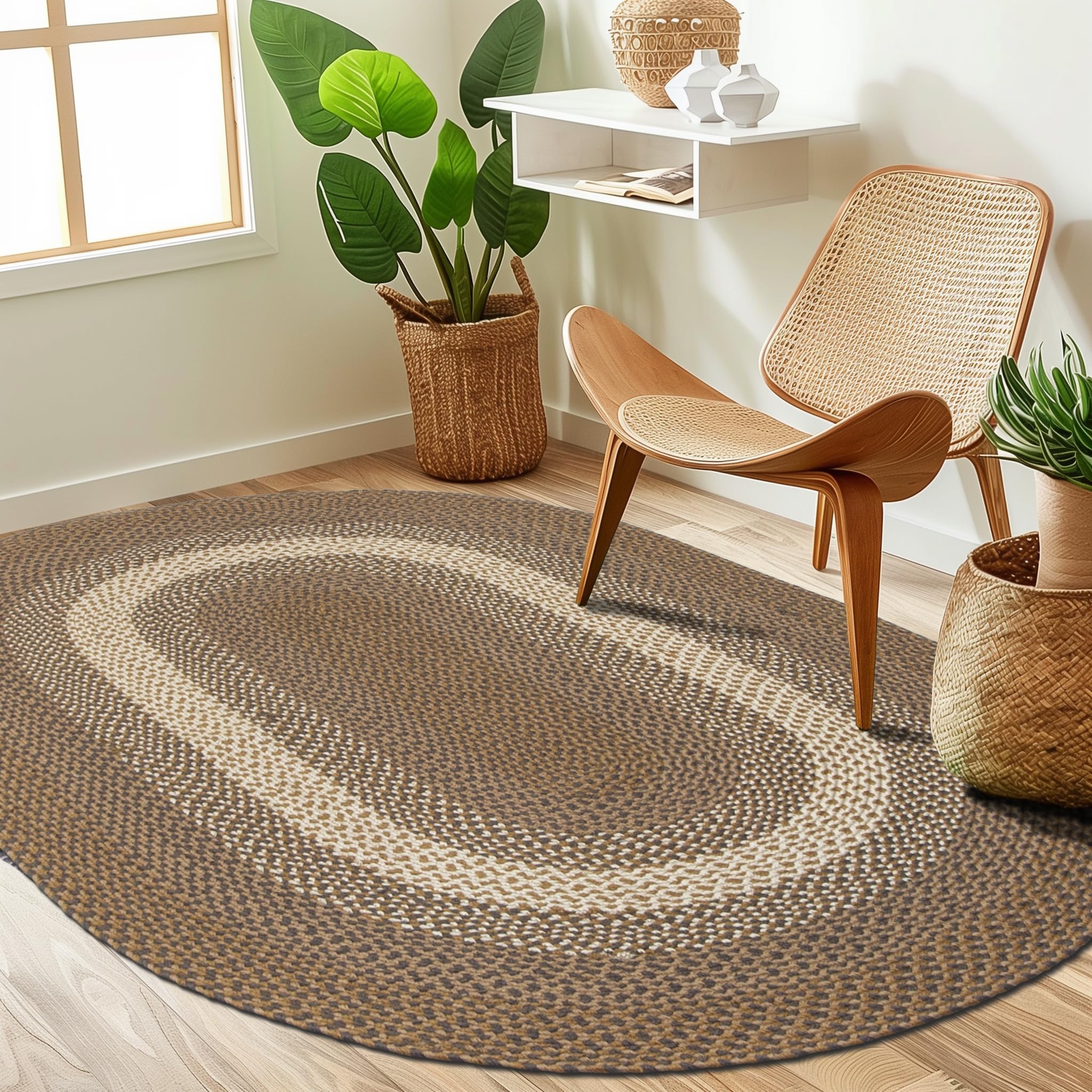 Brown, Gray Indoor Outdoor Braided Rug for Patios, Porches and Kitchens - Bradford Collection