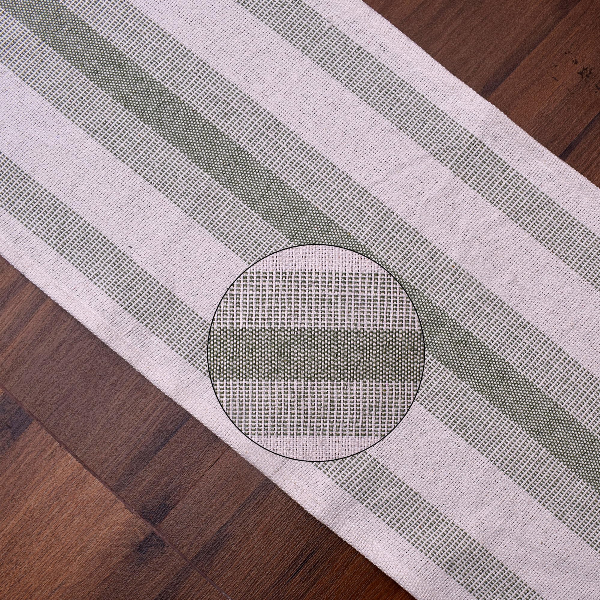 Ivory, Green Table Runner Cotton Farmhouse Inspired