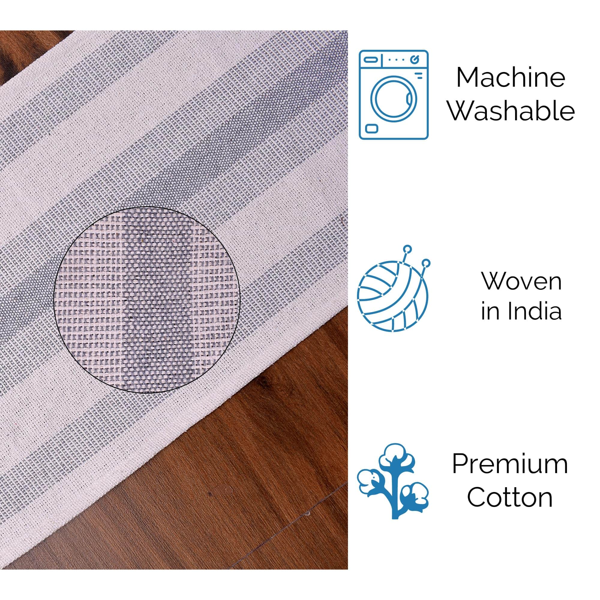 Ivory, Gray Table Runner Cotton Farmhouse Inspired