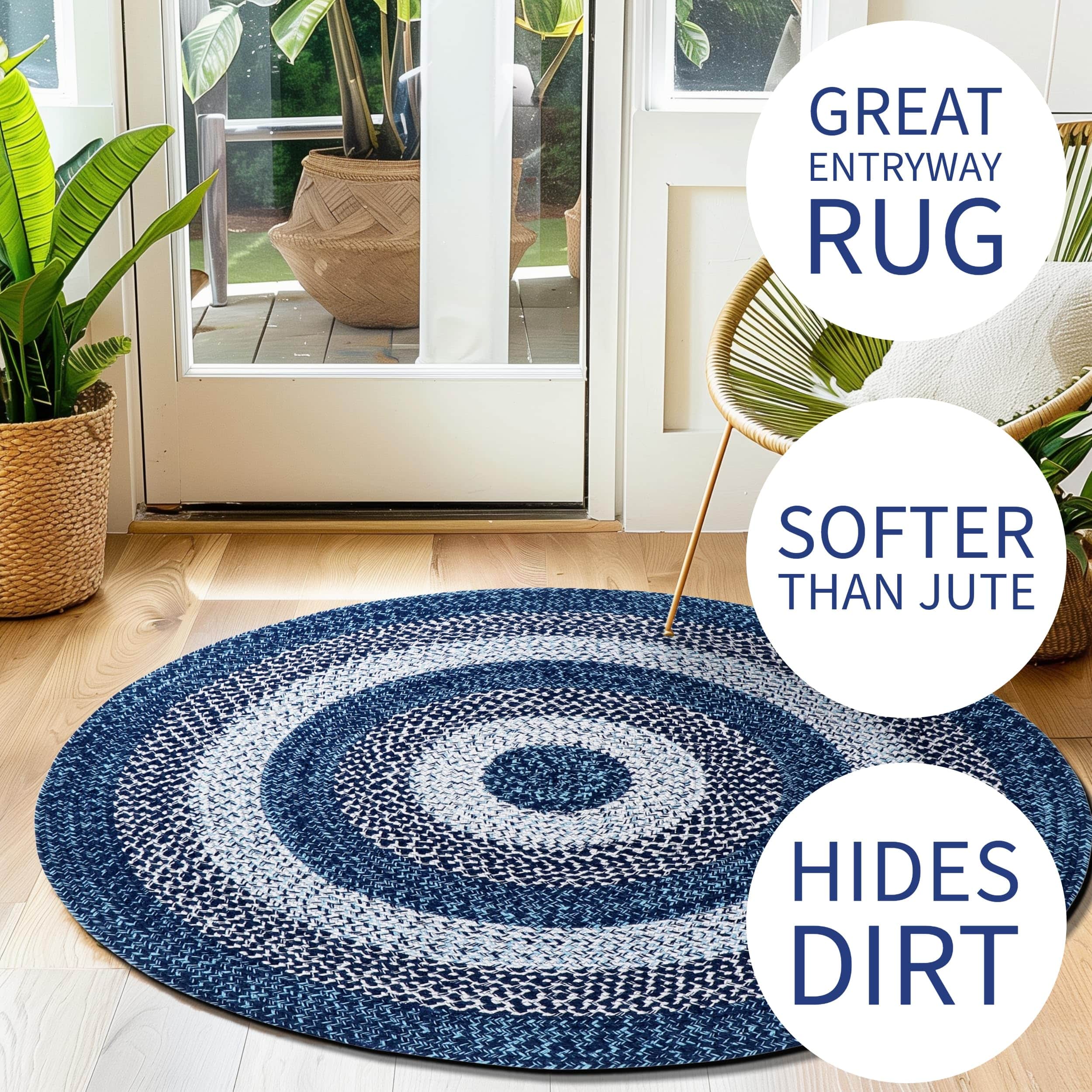 Teal, Black Indoor Outdoor Braided Rug for Patios, Porches and Kitchens - Bradford Collection