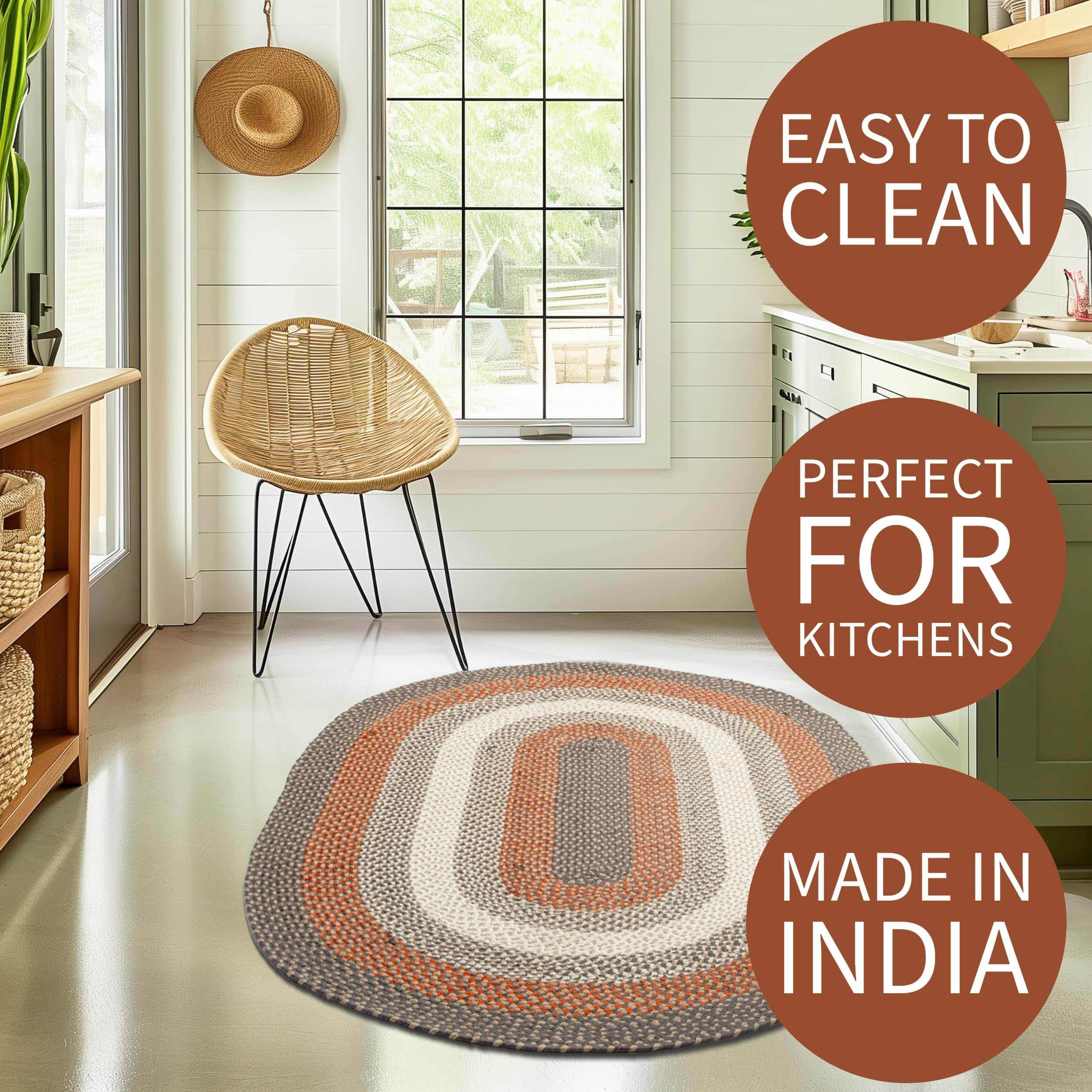 Red, Gray Indoor Outdoor Braided Rug for Patios, Porches and Kitchens - Bradford Collection