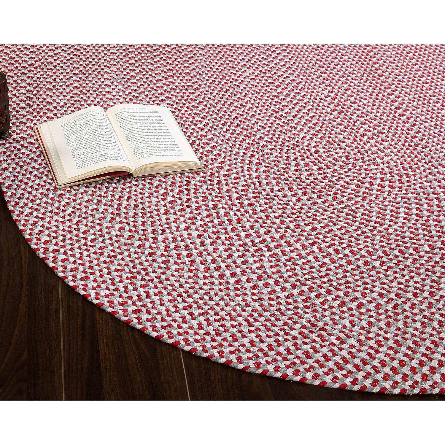 Red, White, Gray Tri-Color Soft Cotton Braided Rug