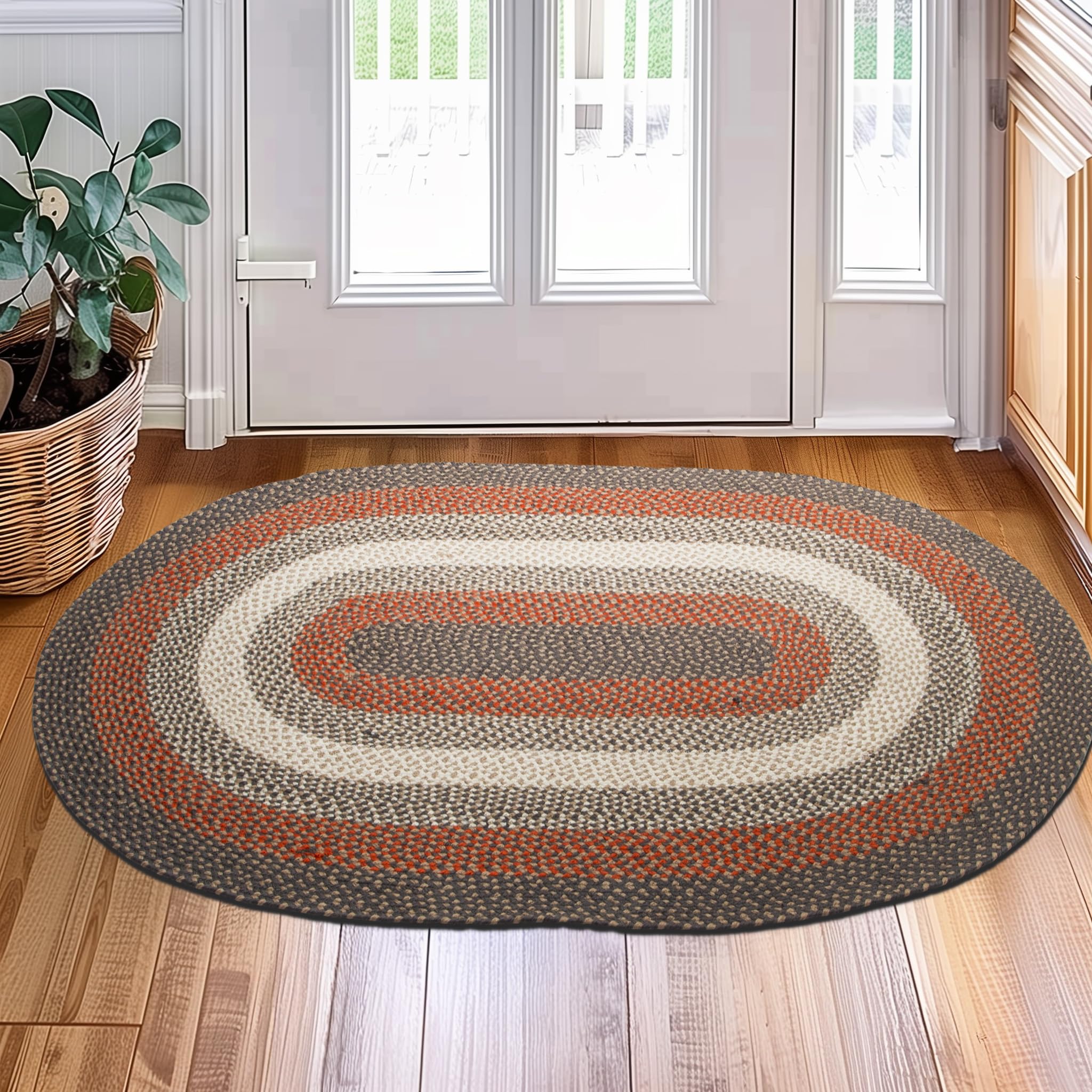Red, Gray Indoor Outdoor Braided Rug for Patios, Porches and Kitchens - Bradford Collection
