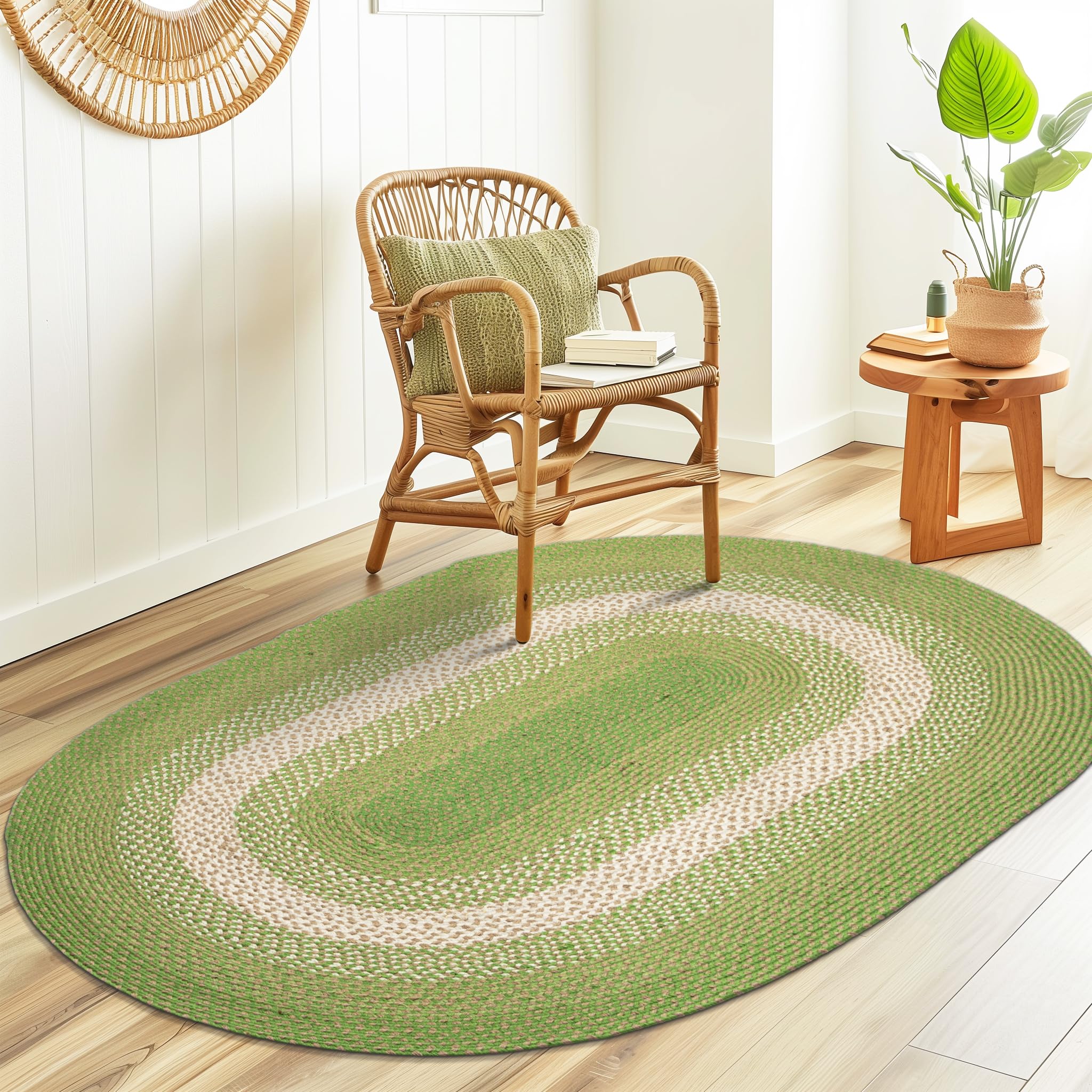 Dark Green Indoor Outdoor Braided Rug for Patios, Porches and Kitchens - Bradford Collection