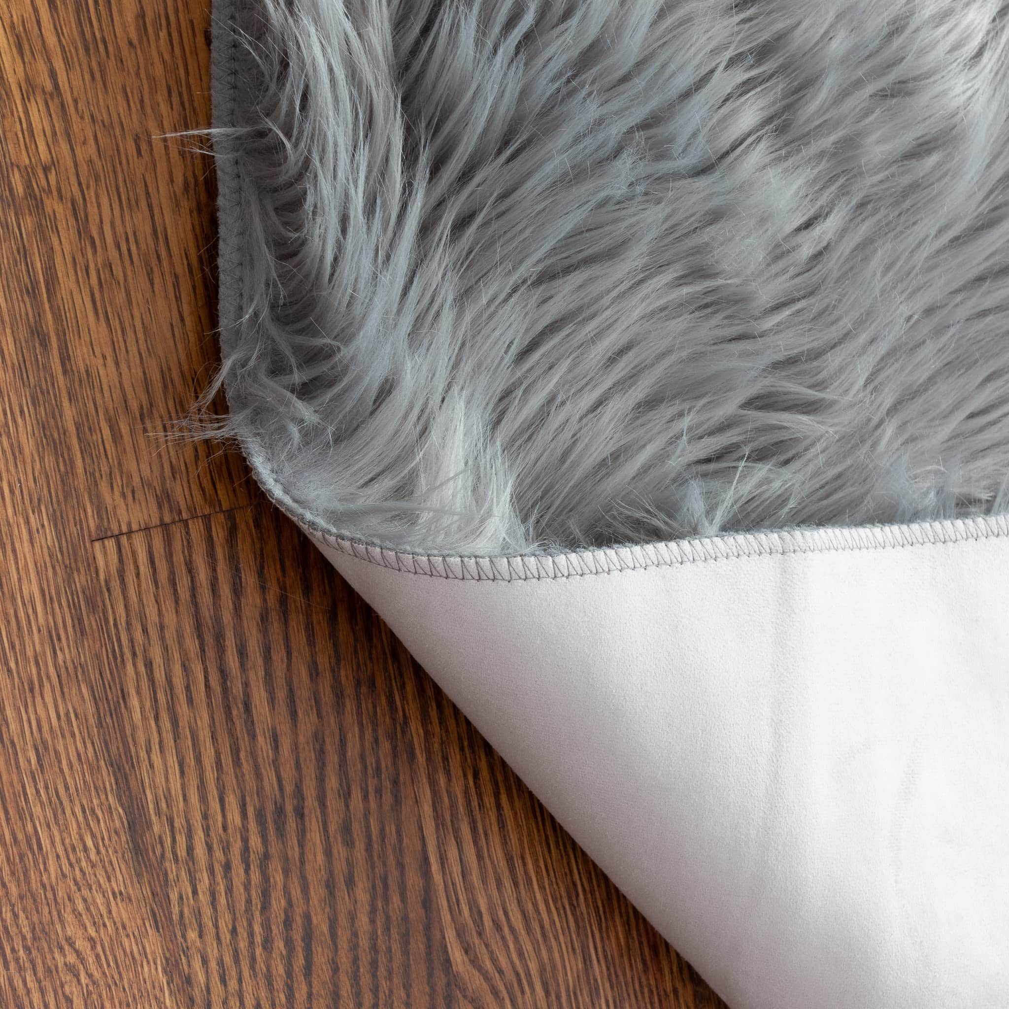 Gray Serene Faux Fur Solid Fake Sheepskin Rug