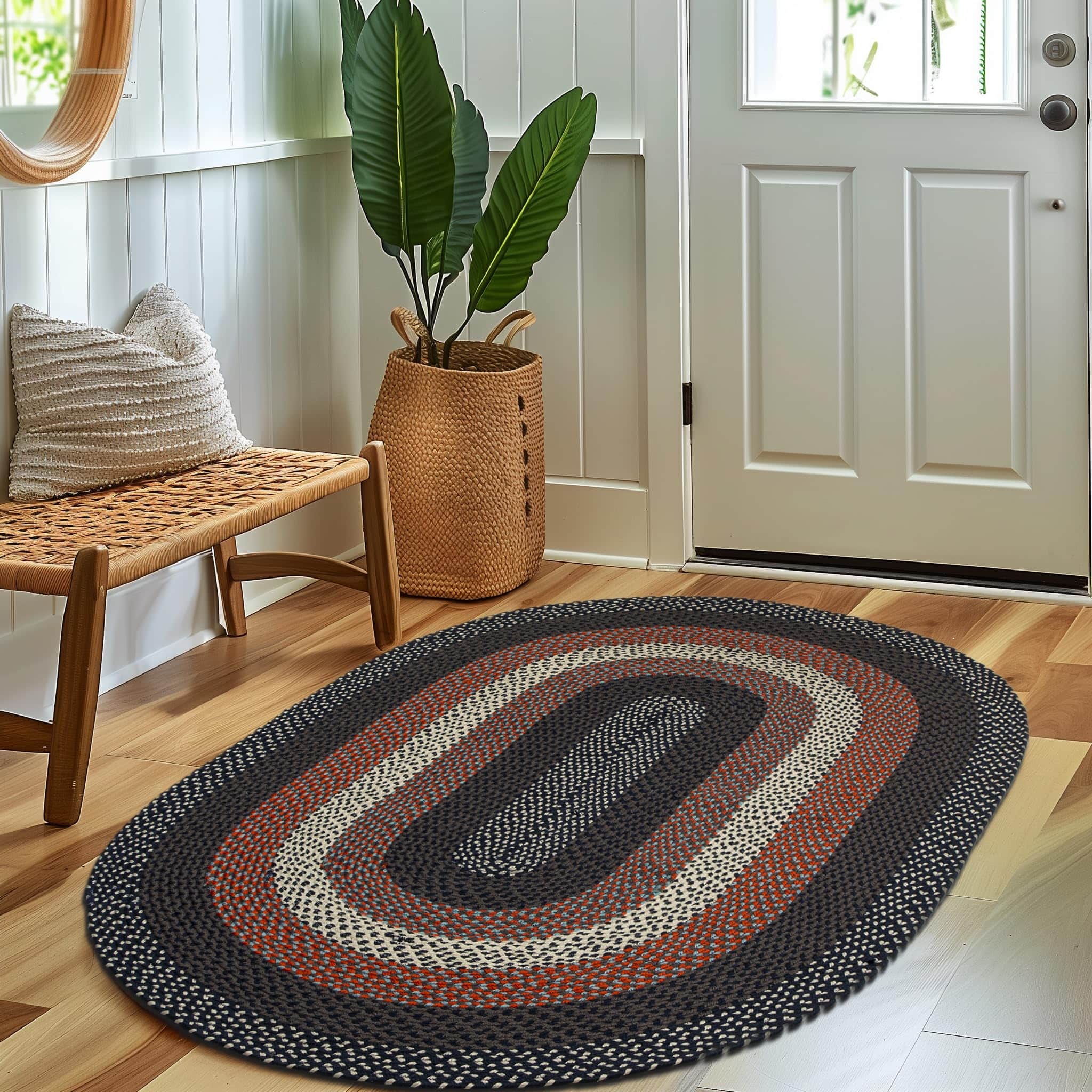 Navy Indoor Outdoor Braided Rug for Patios, Porches and Kitchens - Bradford Collection