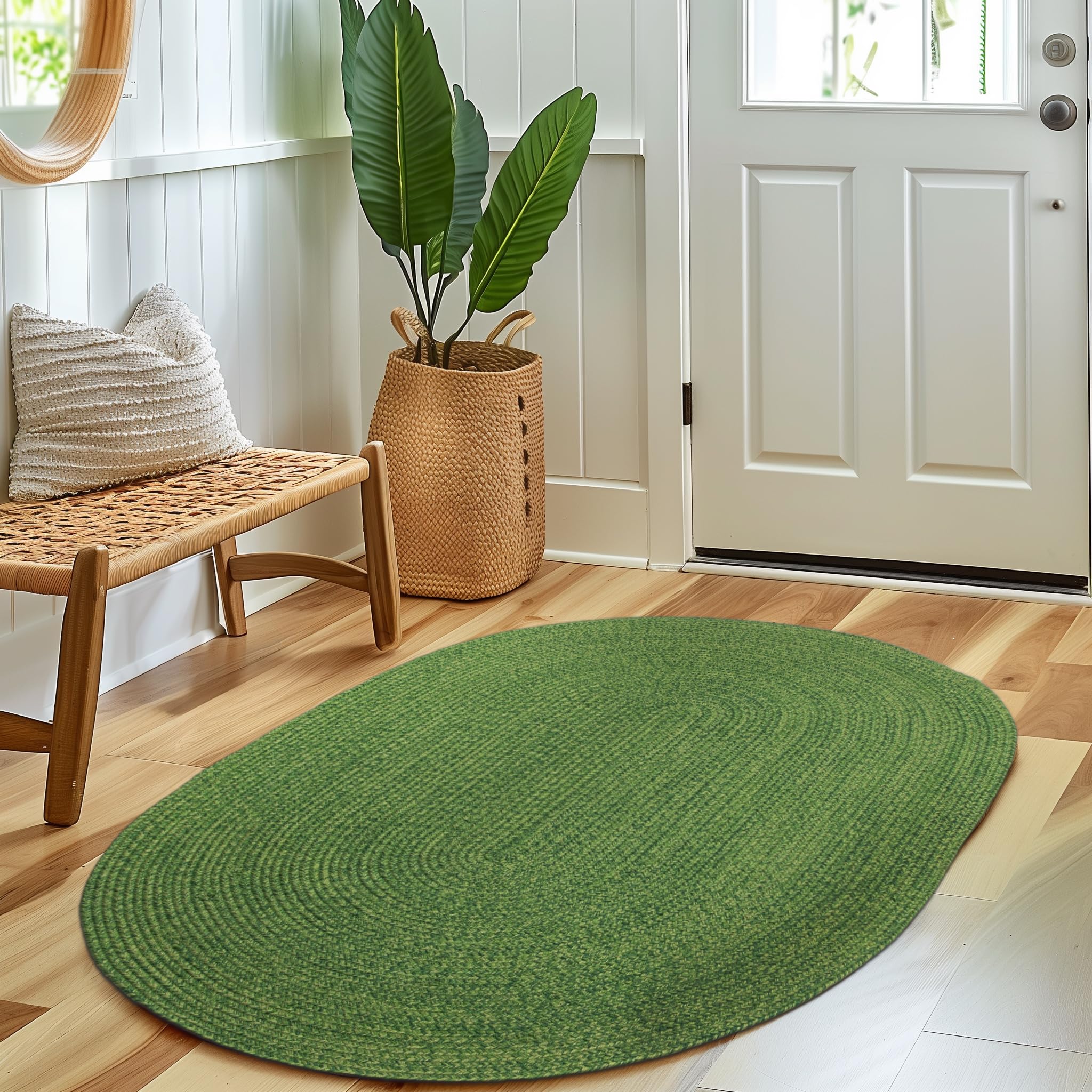 Green Multicolor Indoour Outdoor Braided Kitchen Rug