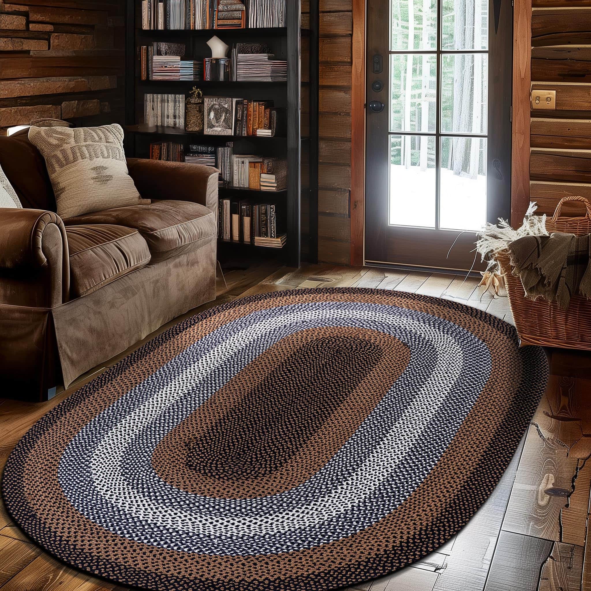Black, Tan Indoor Outdoor Braided Rug for Patios, Porches and Kitchens - Bradford Collection