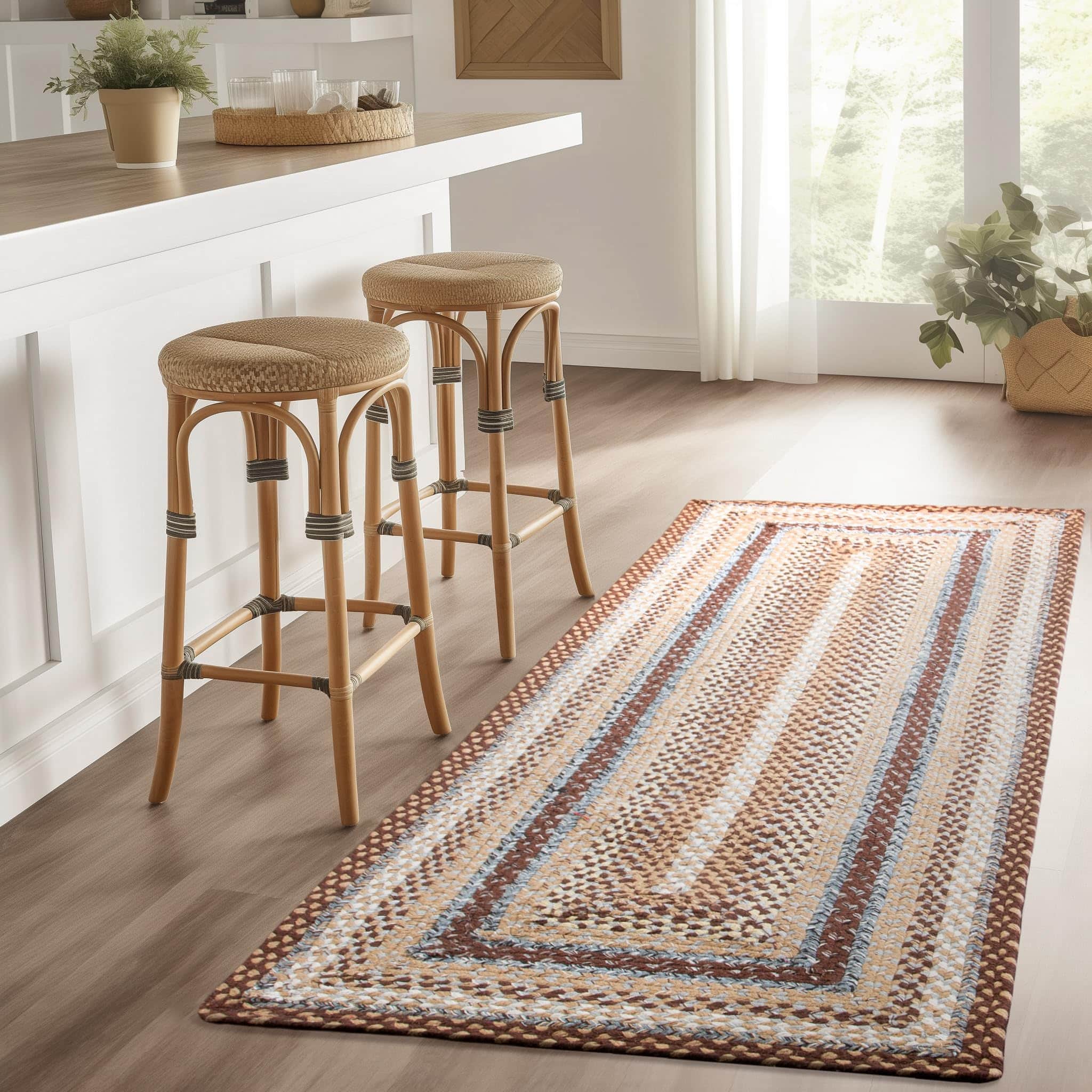 Brown, Slate Braided Rug - Soft Cotton Bordered Area Rug for Rustic Farmhouses