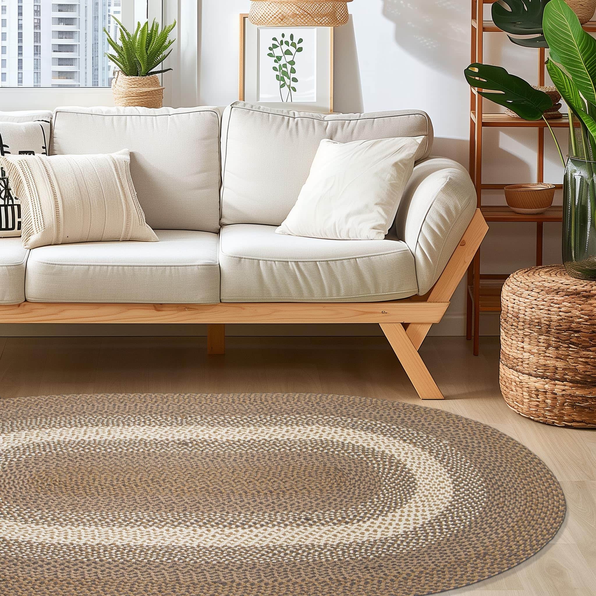 Brown, Gray Indoor Outdoor Braided Rug for Patios, Porches and Kitchens - Bradford Collection