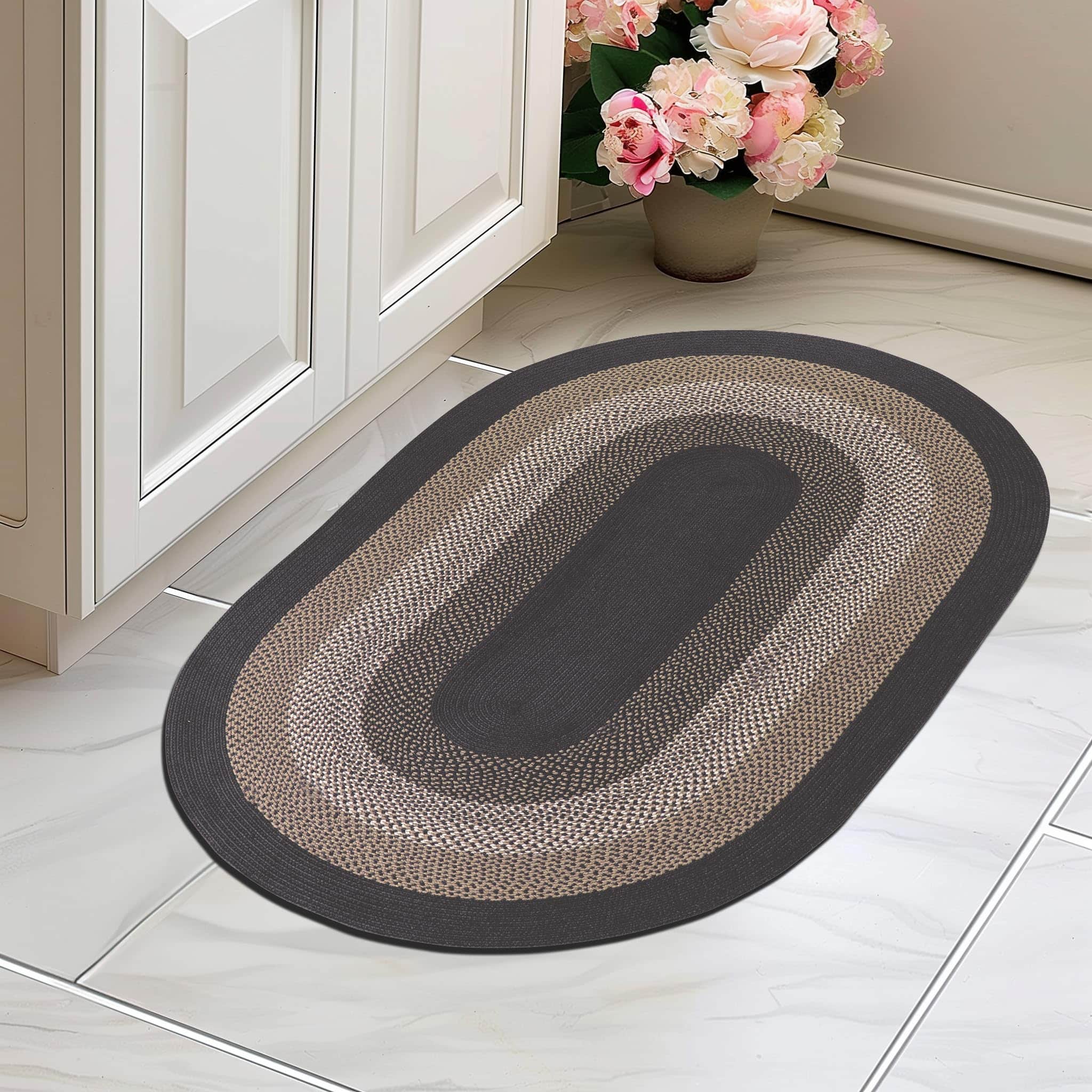 Taupe, Gray Indoor Outdoor Braided Rug for Patios, Porches and Kitchens - Bradford Collection