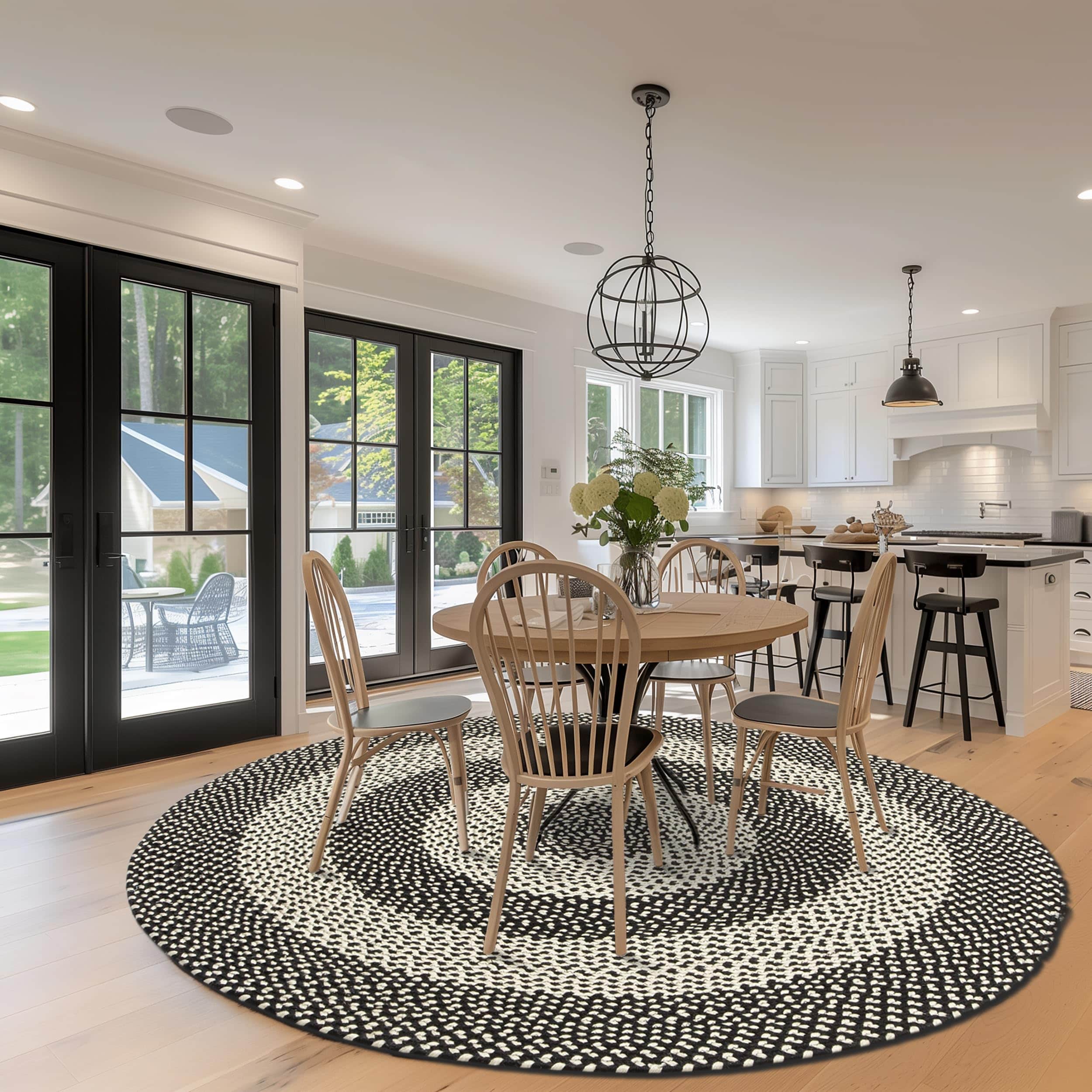 Black, White Indoor Outdoor Braided Rug for Patios, Porches and Kitchens - Bradford Collection