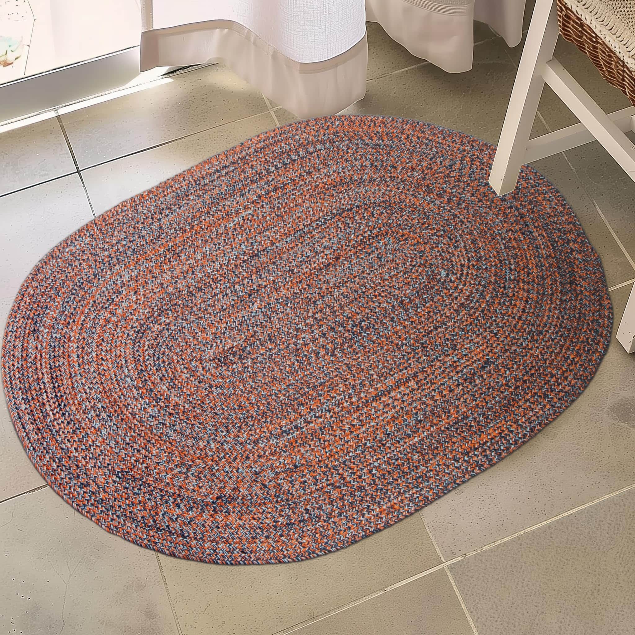 Navy, Light Blue, Red Indoour Outdoor Braided Kitchen Rug