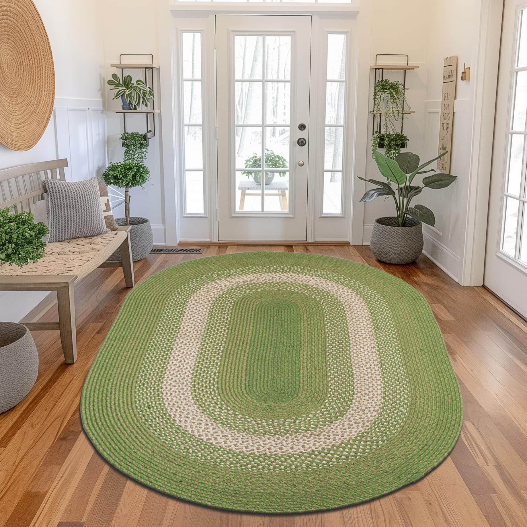 Dark Green Indoor Outdoor Braided Rug for Patios, Porches and Kitchens - Bradford Collection