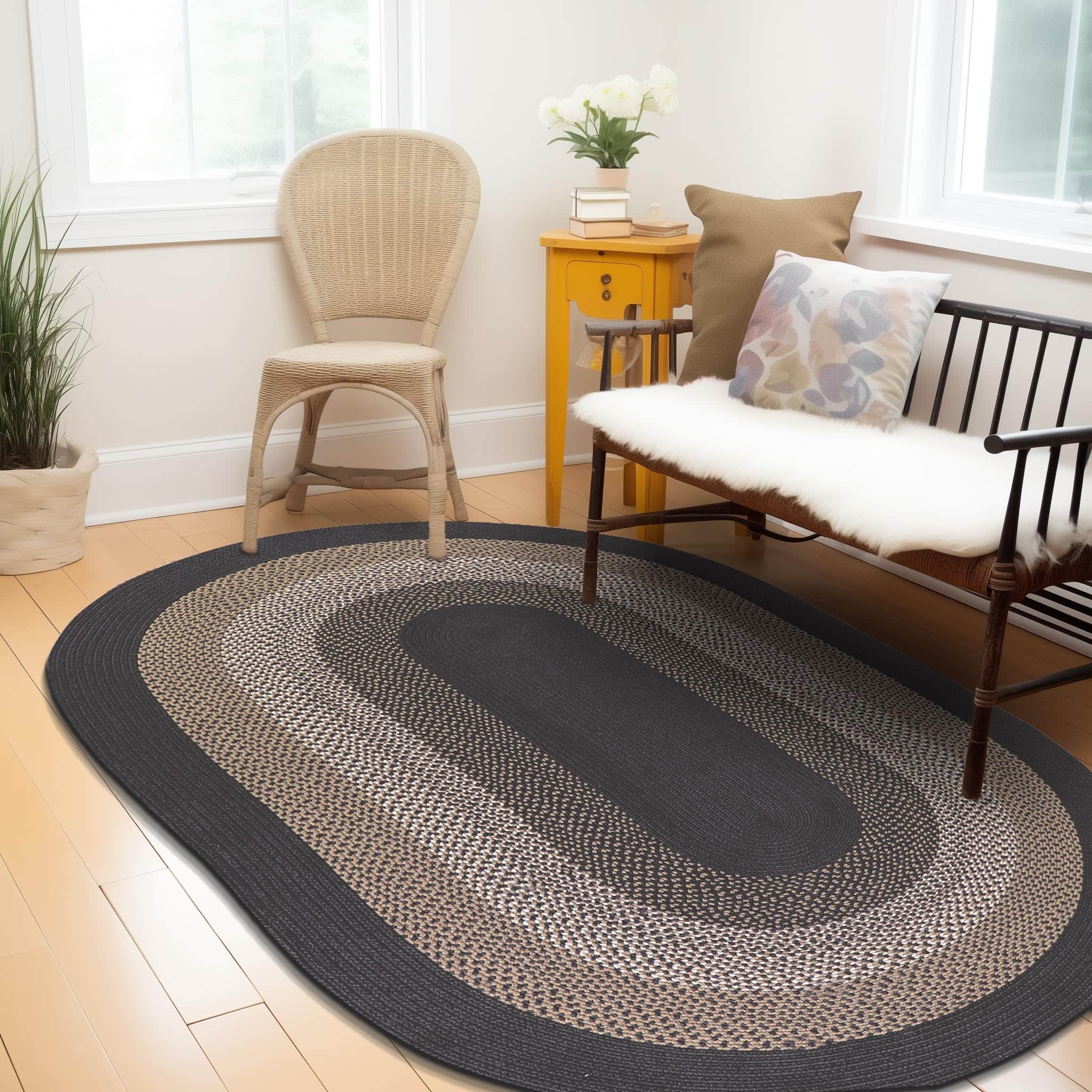 Taupe, Gray Indoor Outdoor Braided Rug for Patios, Porches and Kitchens - Bradford Collection