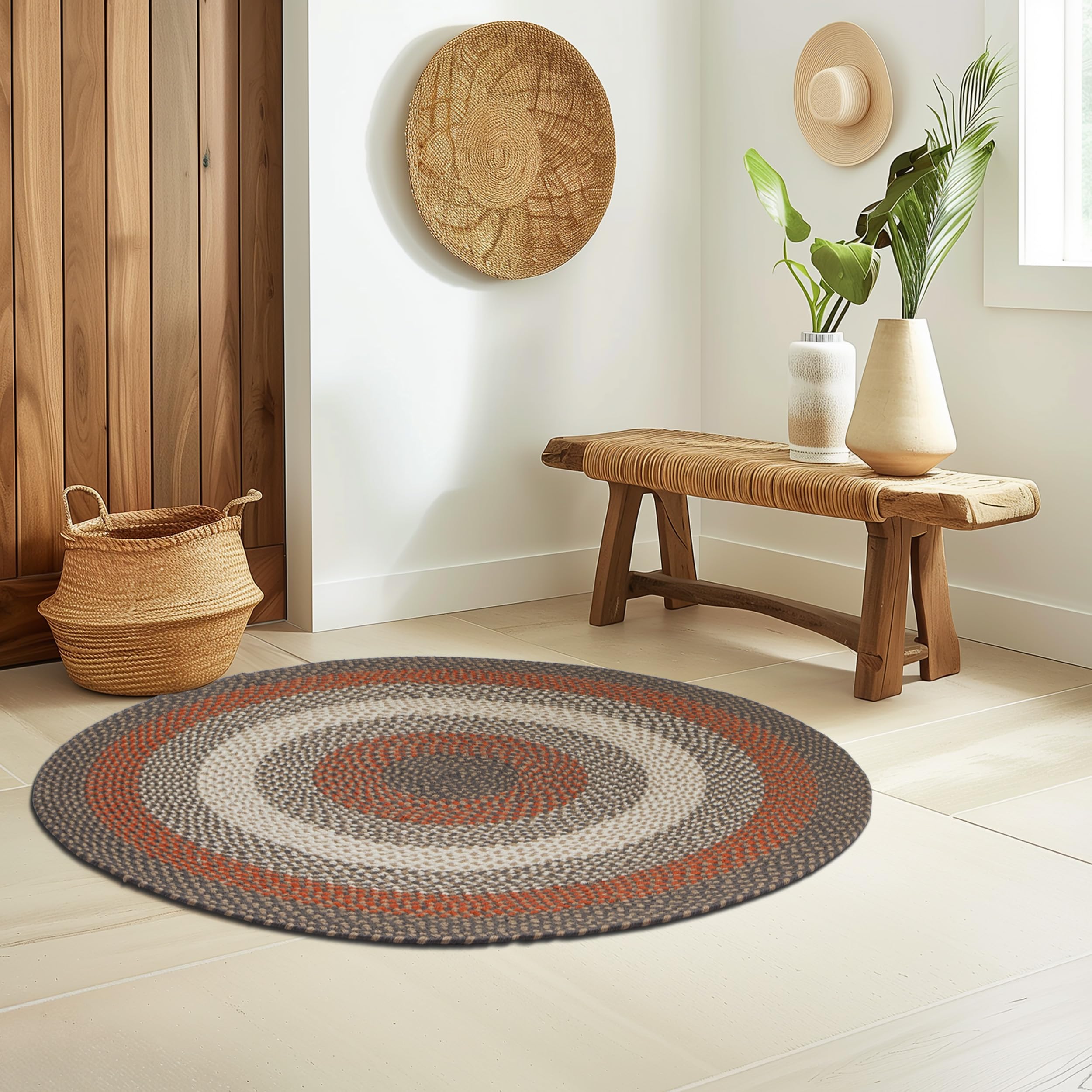 Red, Gray Indoor Outdoor Braided Rug for Patios, Porches and Kitchens - Bradford Collection