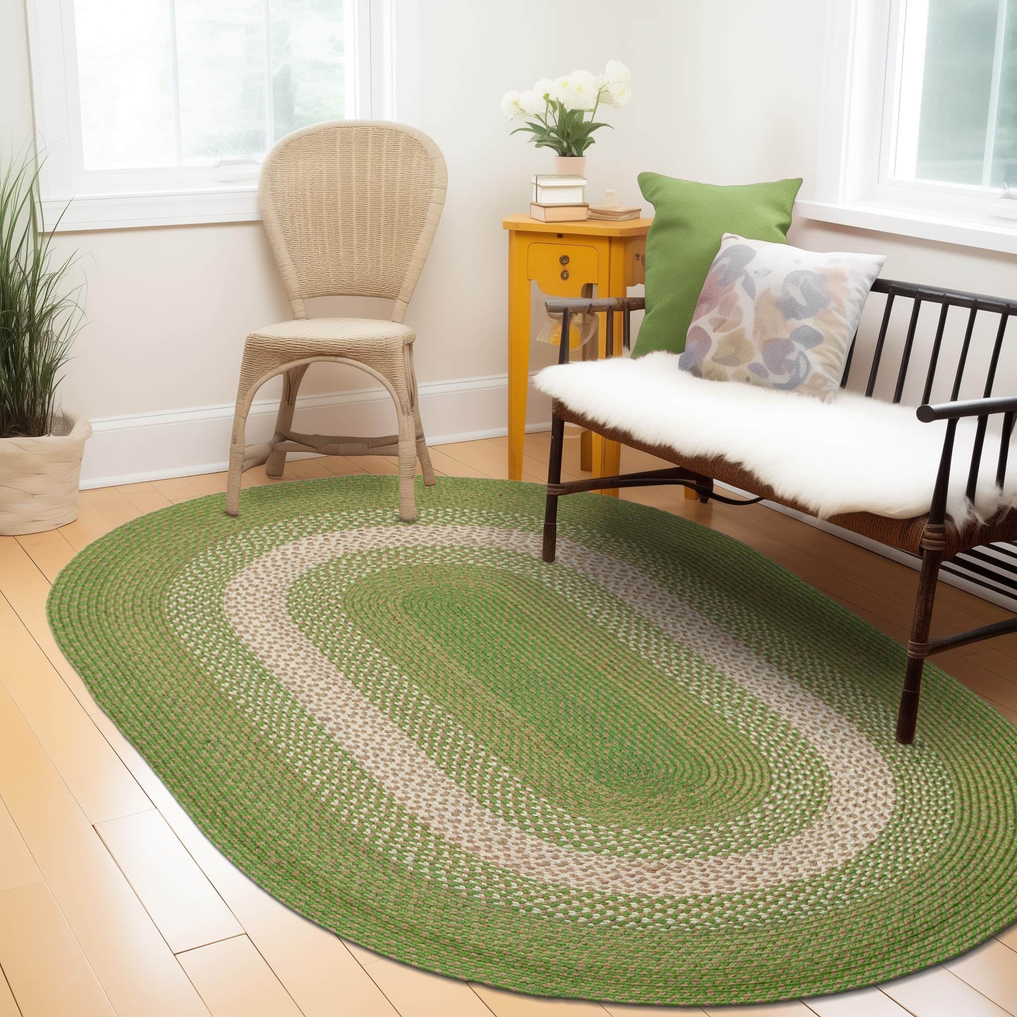 Dark Green Indoor Outdoor Braided Rug for Patios, Porches and Kitchens - Bradford Collection