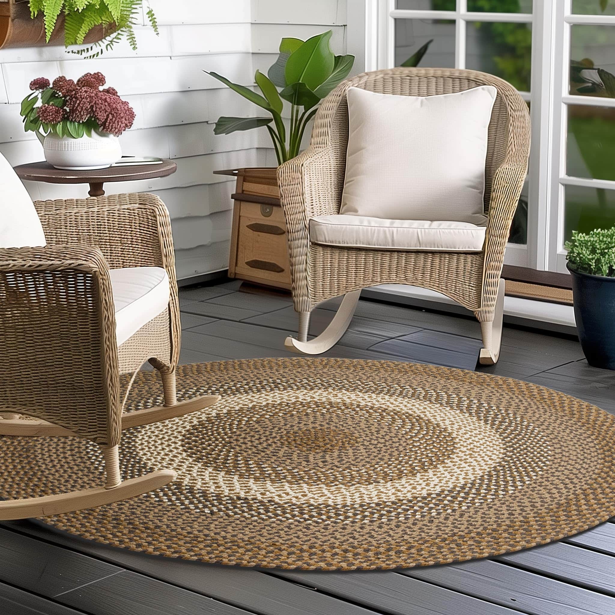 Brown, Gray Indoor Outdoor Braided Rug for Patios, Porches and Kitchens - Bradford Collection