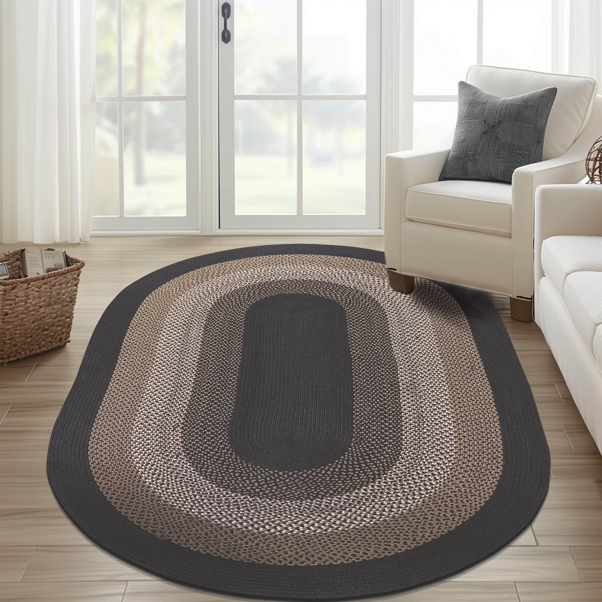 Taupe, Gray Indoor Outdoor Braided Rug for Patios, Porches and Kitchens - Bradford Collection