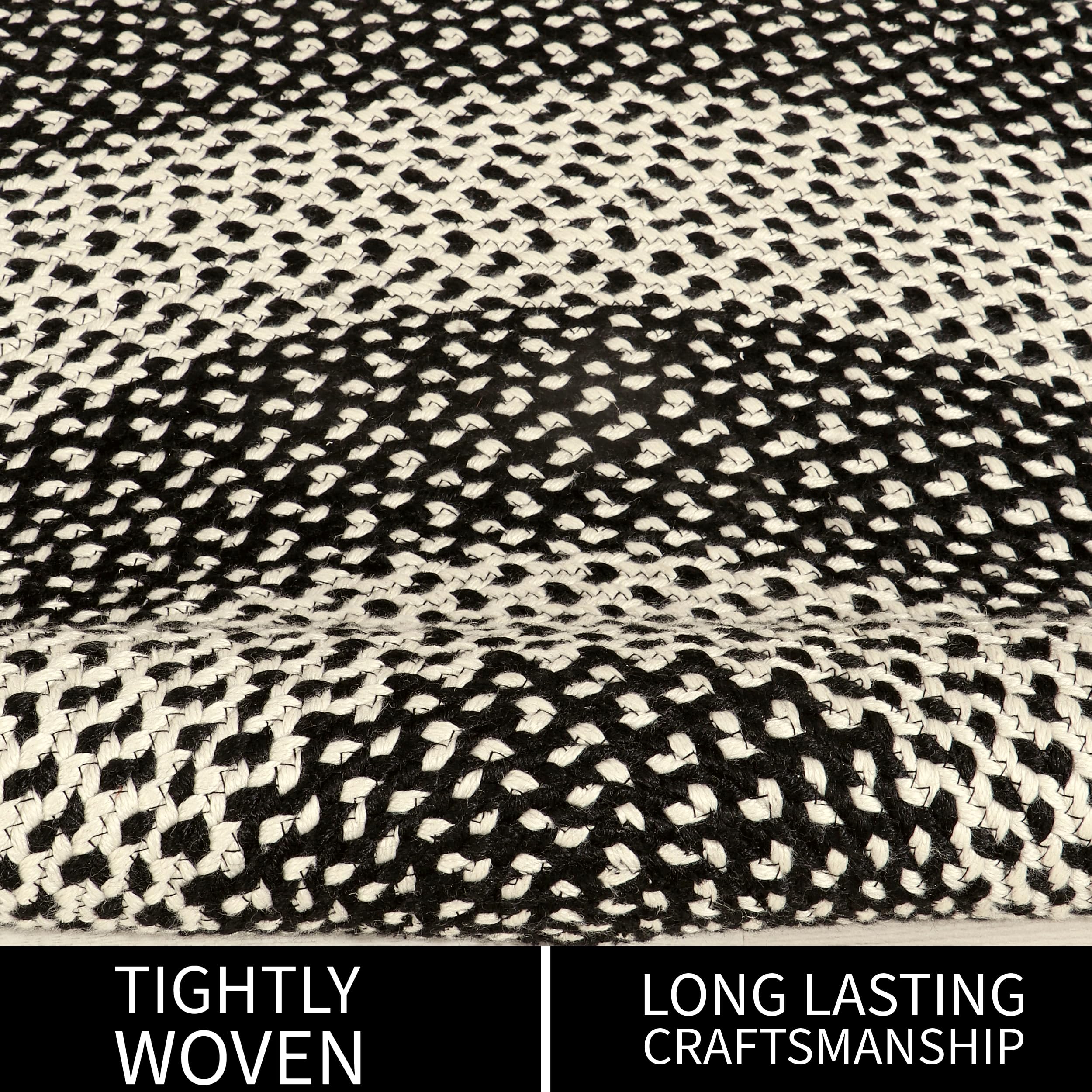 Black, White Indoor Outdoor Braided Rug for Patios, Porches and Kitchens - Bradford Collection