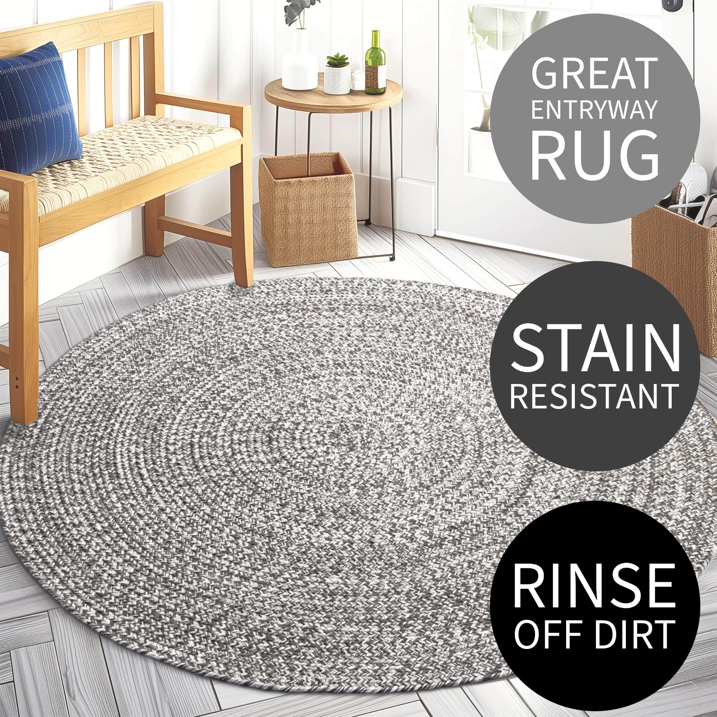 Charcoal, Gray, Light Gray, White Indoour Outdoor Braided Kitchen Rug