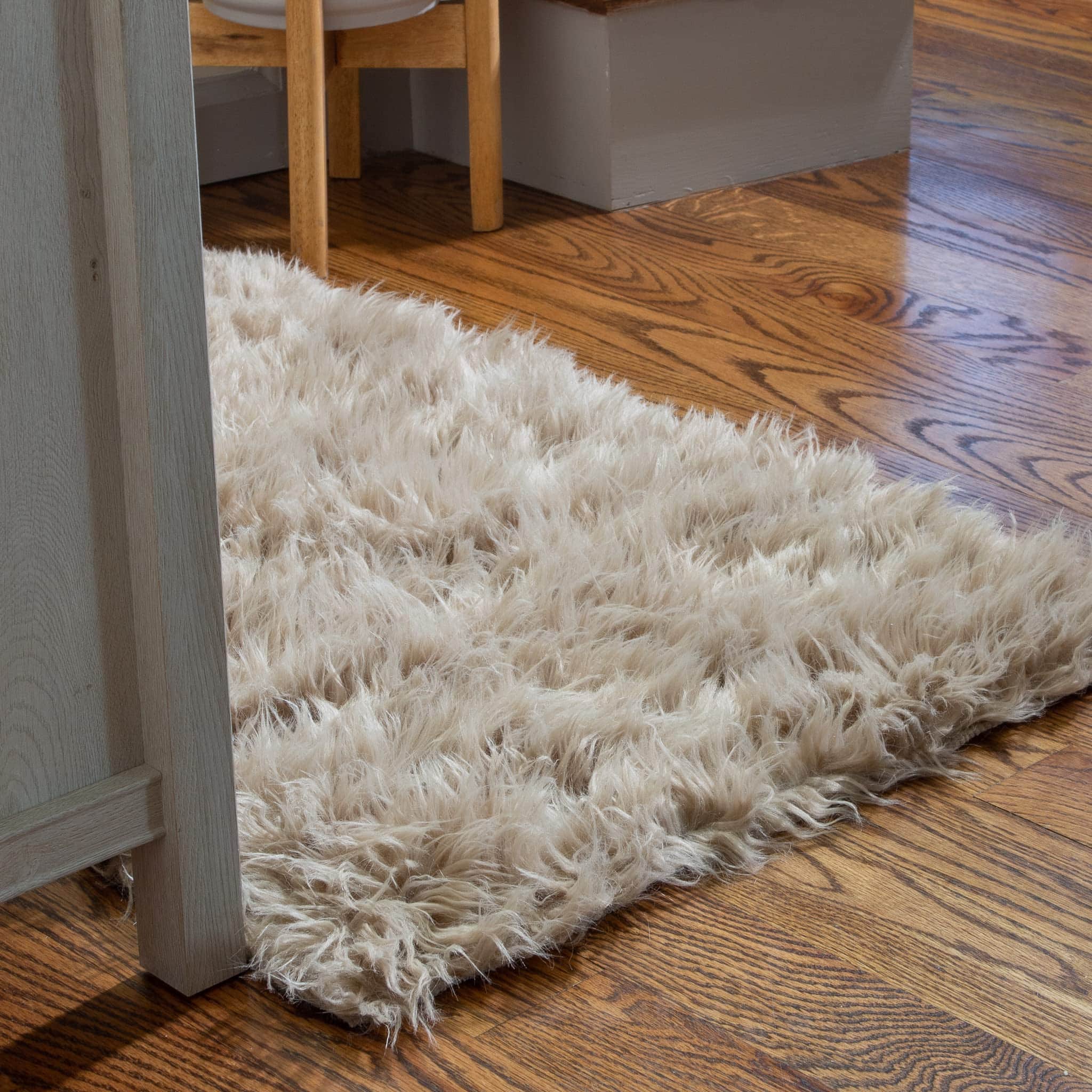 Light Brown Serene Faux Fur Solid Fake Sheepskin Rug