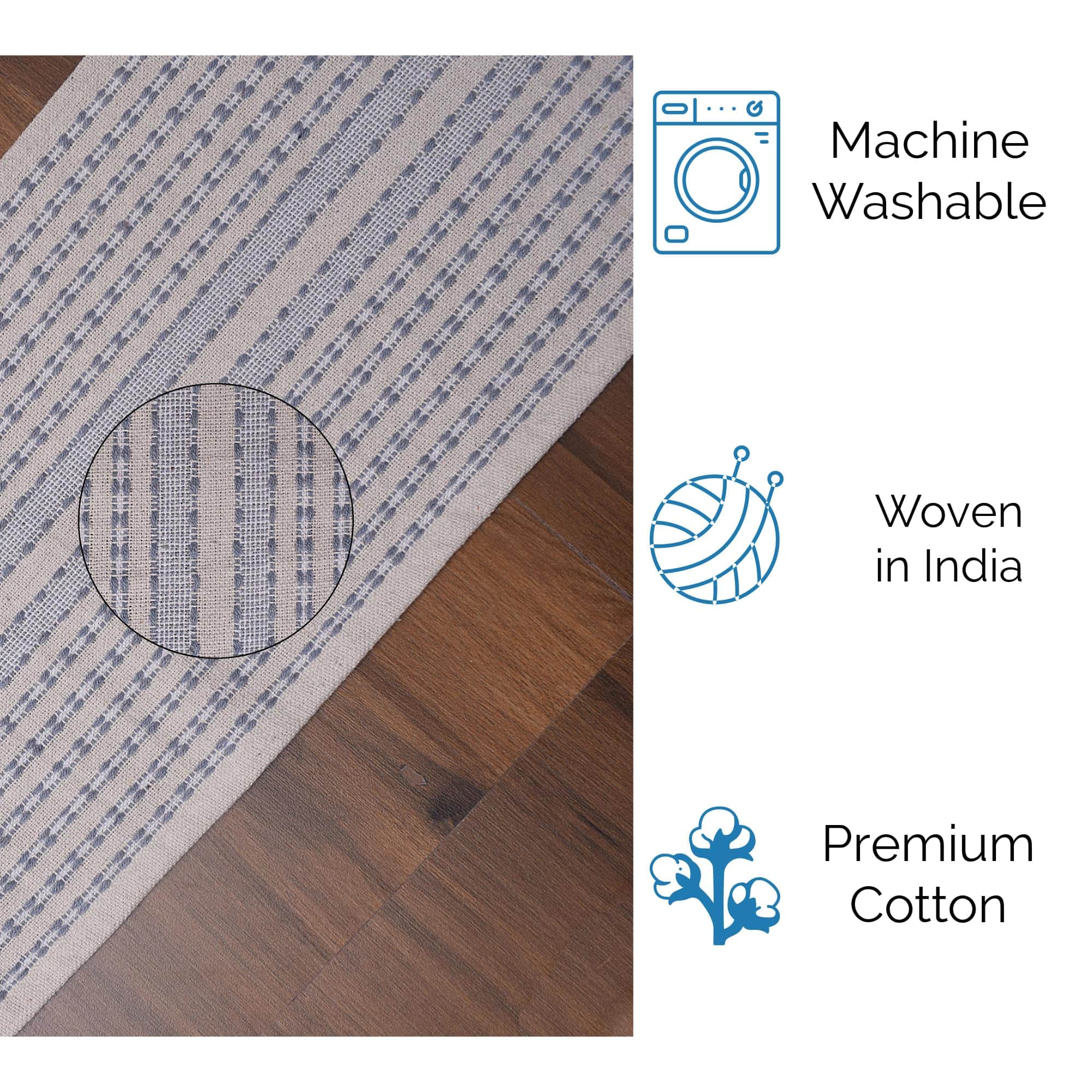 Ivory, Gray Table Runner Cotton Farmhouse Inspired