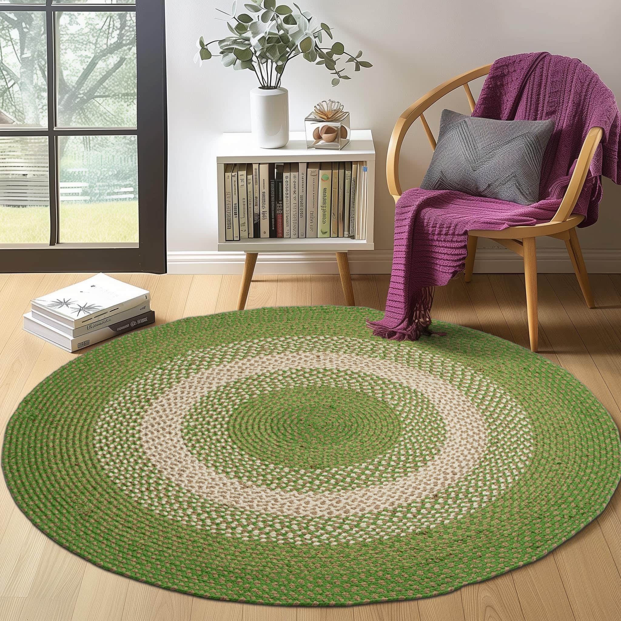 Dark Green Indoor Outdoor Braided Rug for Patios, Porches and Kitchens - Bradford Collection