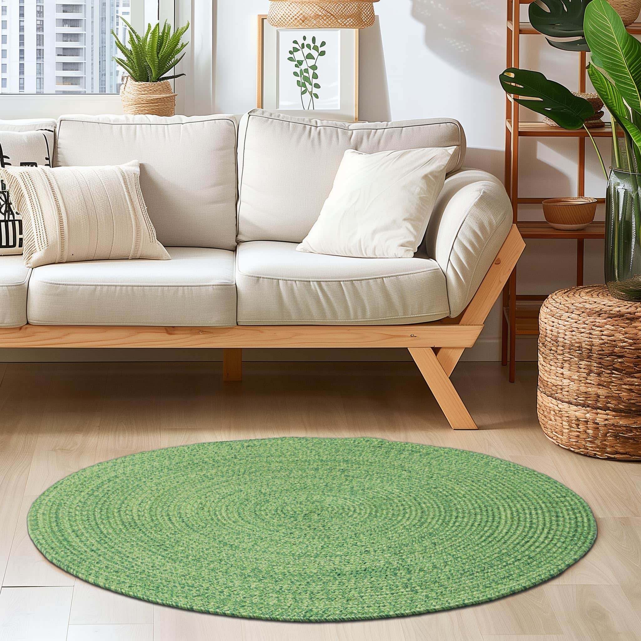 Green Multicolor Indoour Outdoor Braided Kitchen Rug