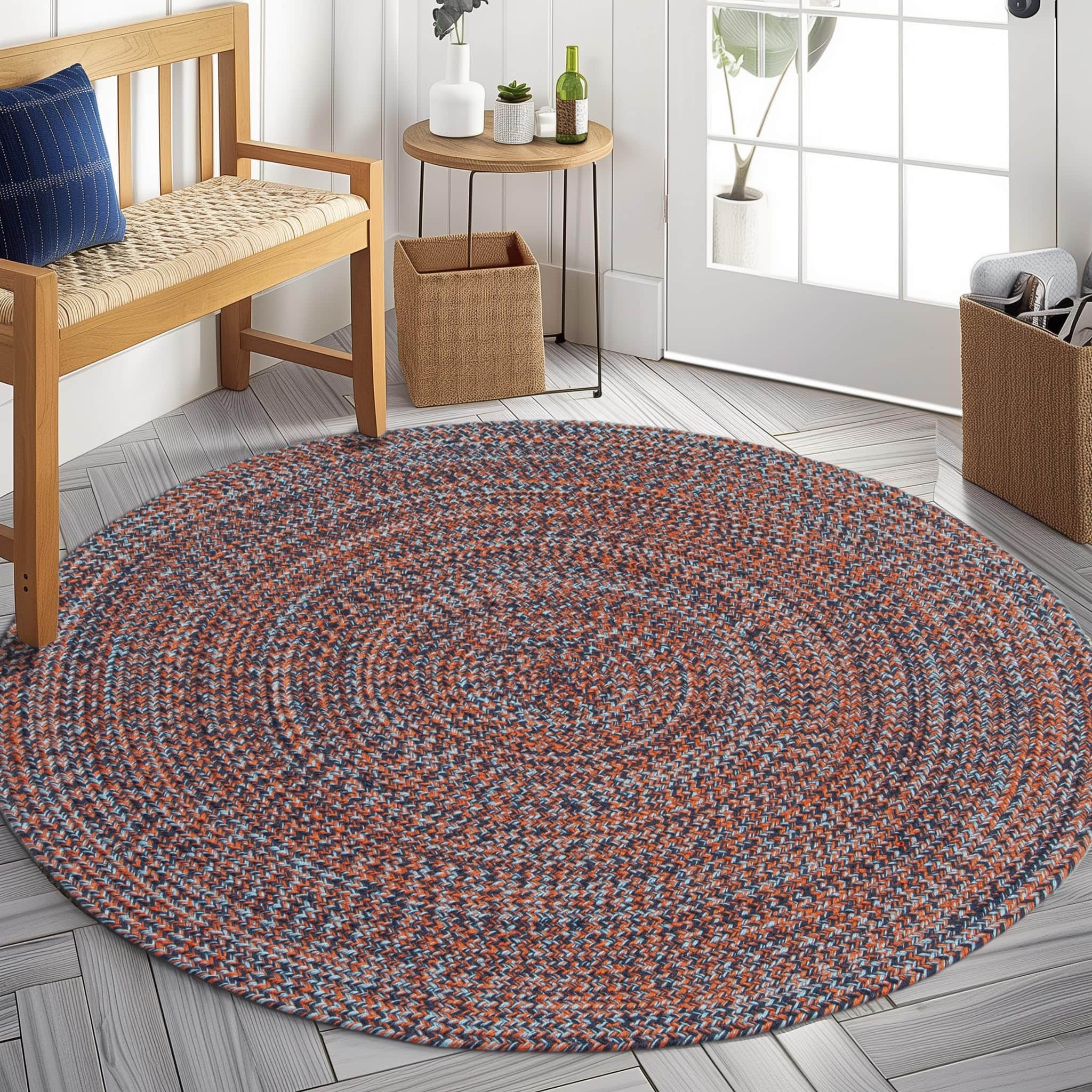 Navy, Light Blue, Red Indoour Outdoor Braided Kitchen Rug