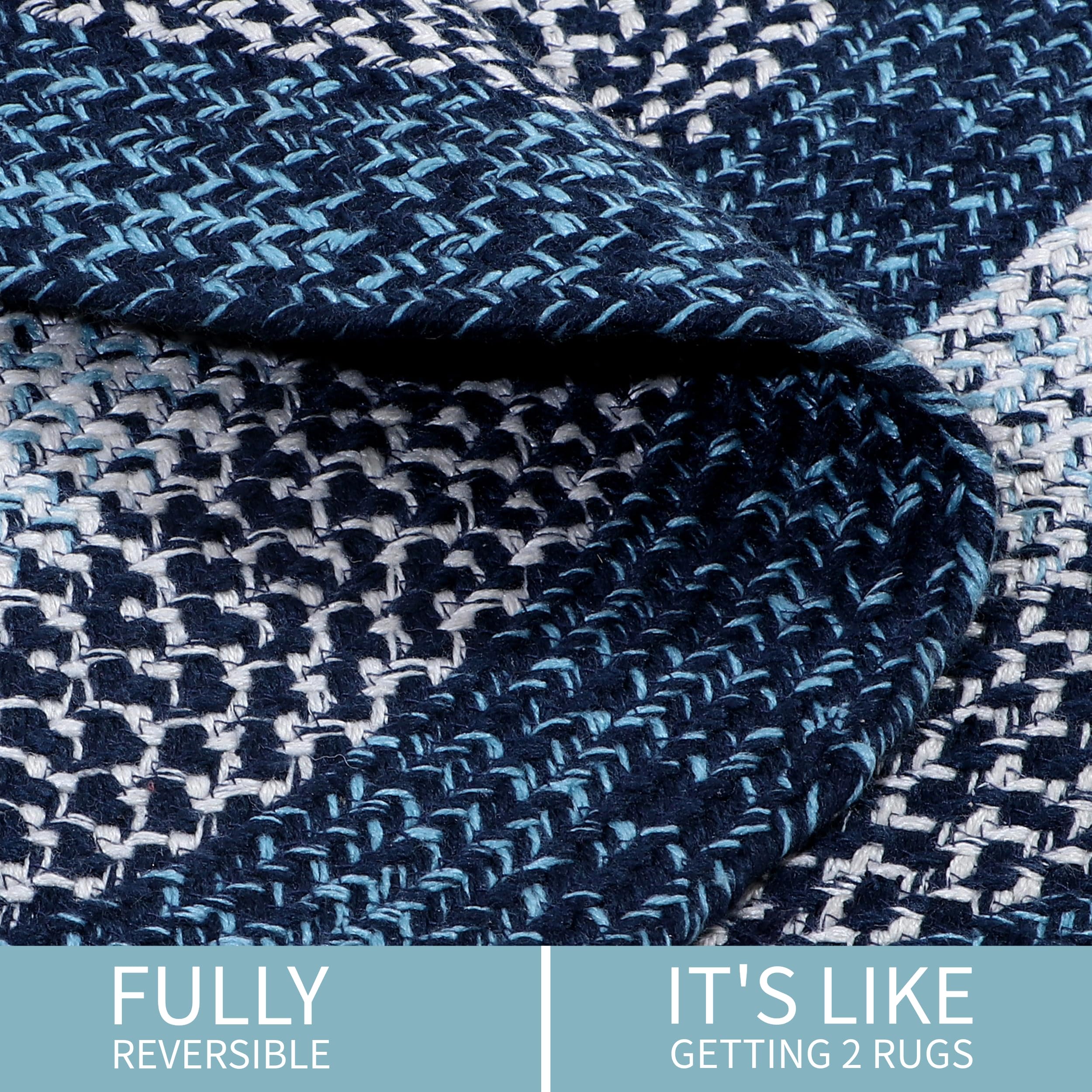 Teal, Black Indoor Outdoor Braided Rug for Patios, Porches and Kitchens - Bradford Collection