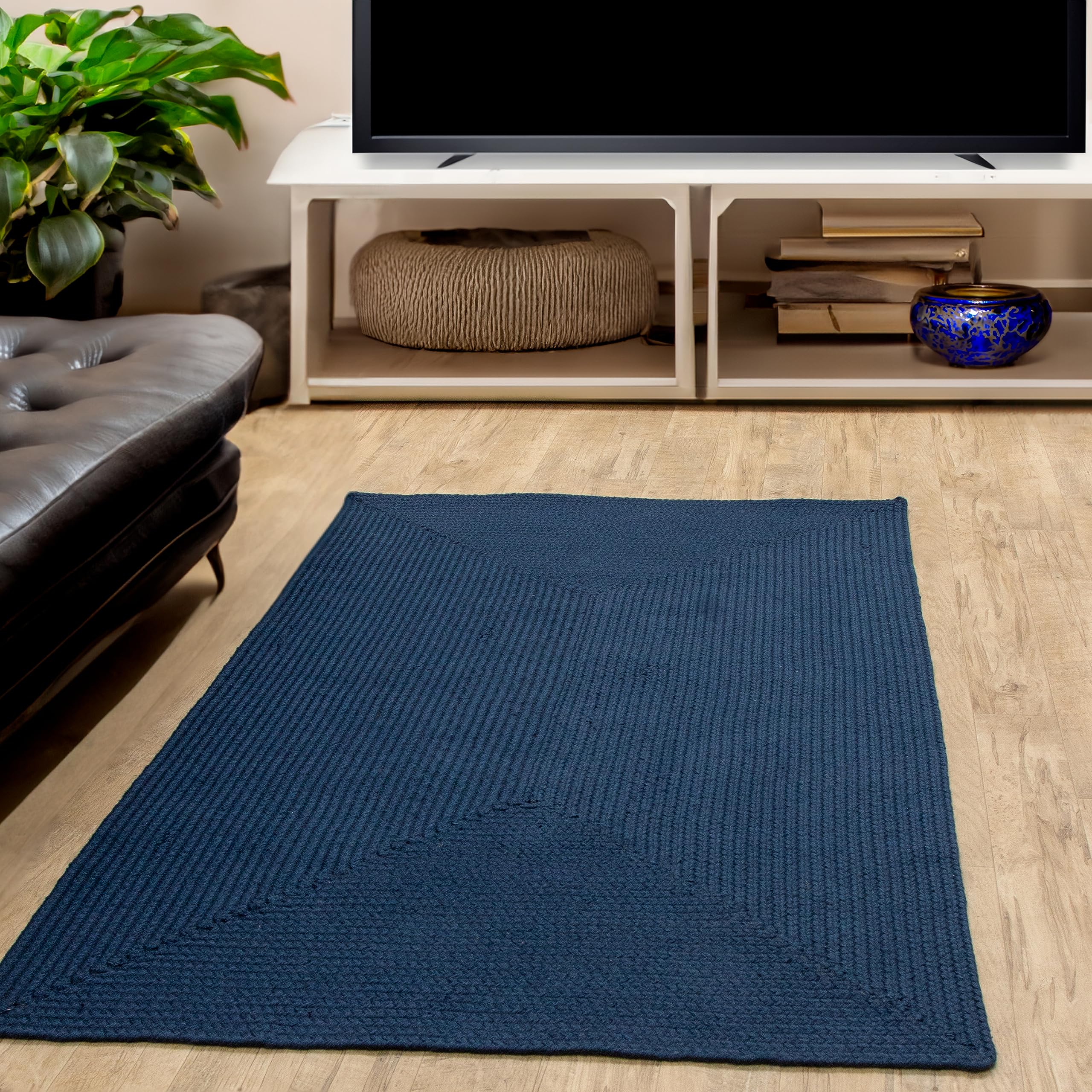 Navy Reversible Indoor Outdoor Solid Braided Rug