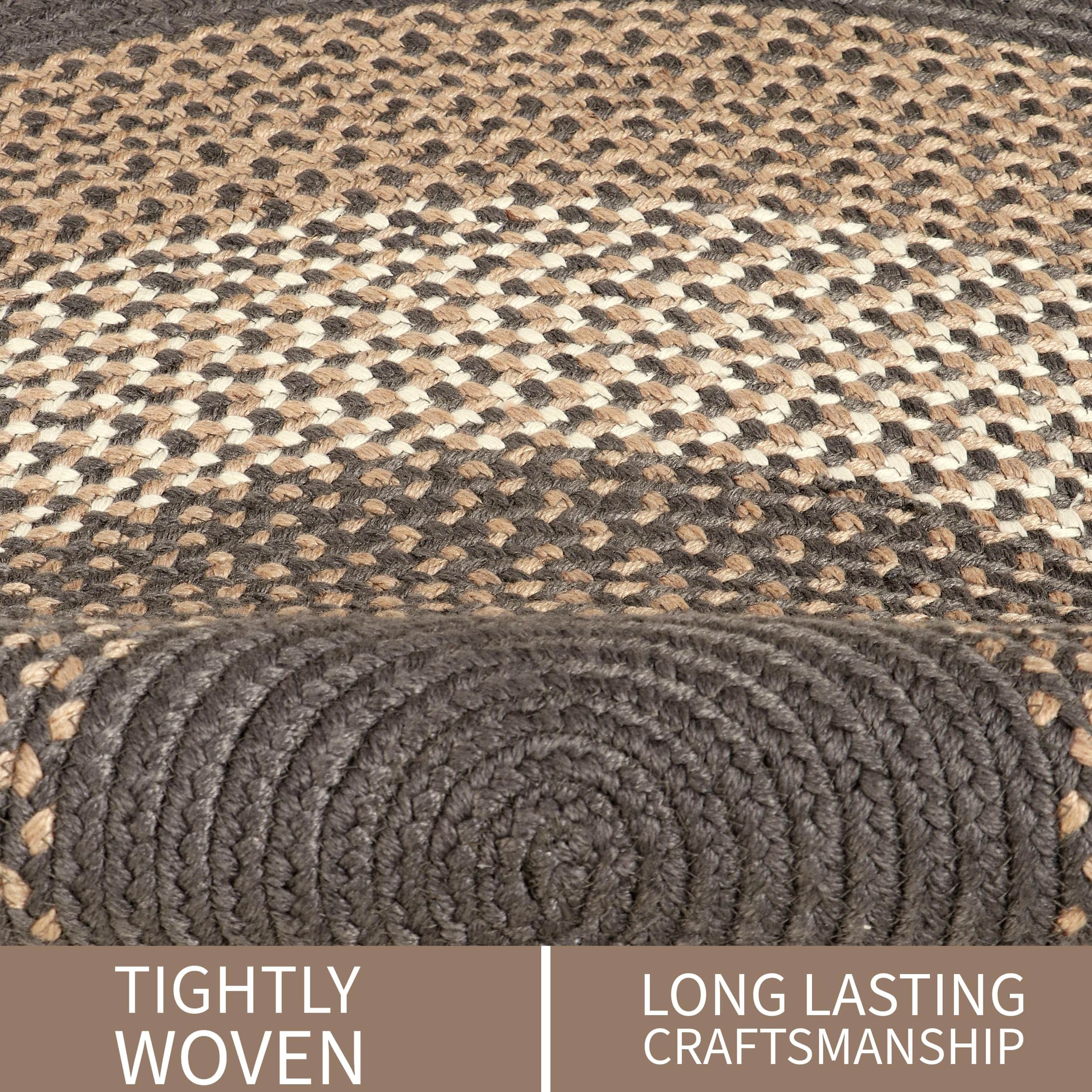 Taupe, Gray Indoor Outdoor Braided Rug for Patios, Porches and Kitchens - Bradford Collection