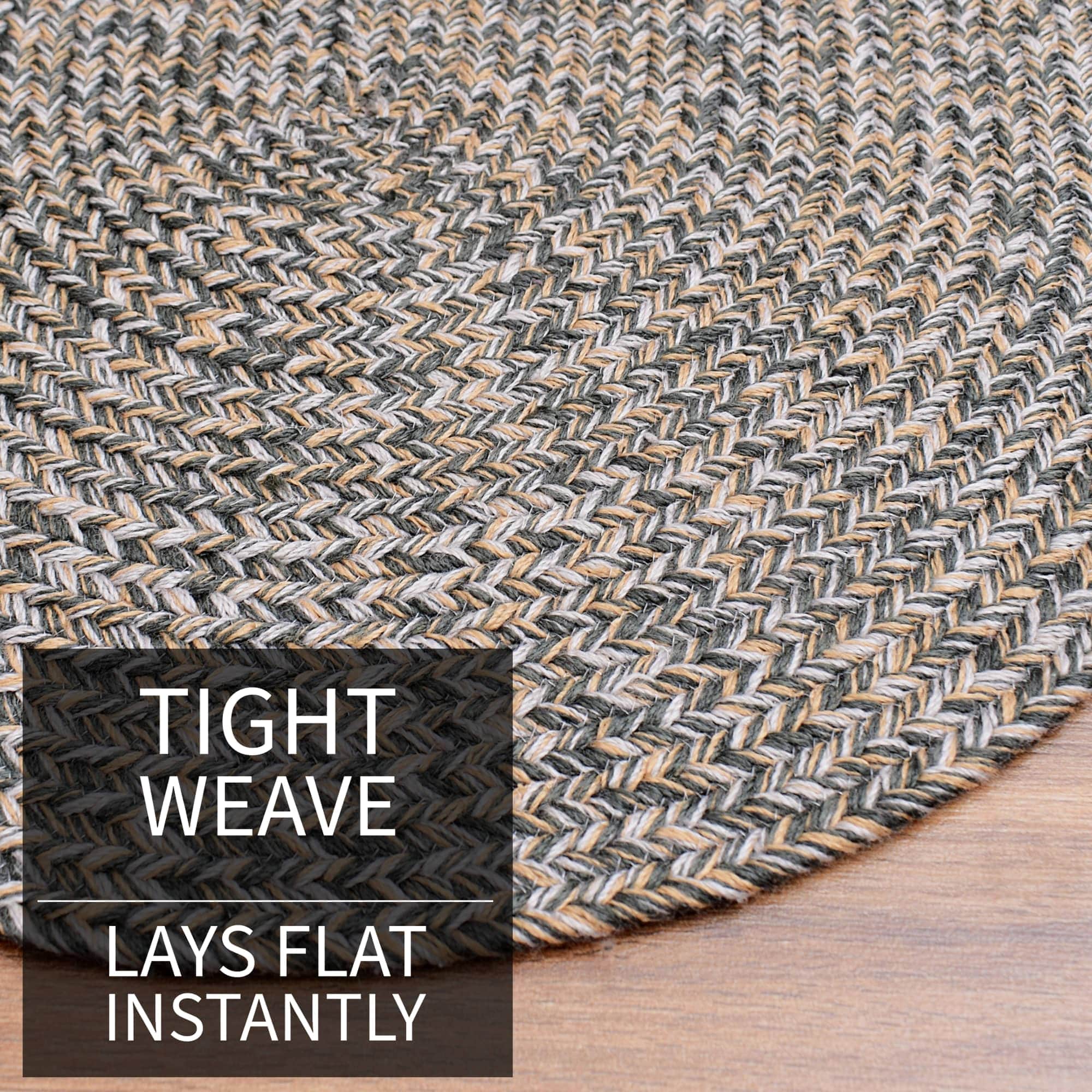 Green, Gold Indoour Outdoor Braided Kitchen Rug