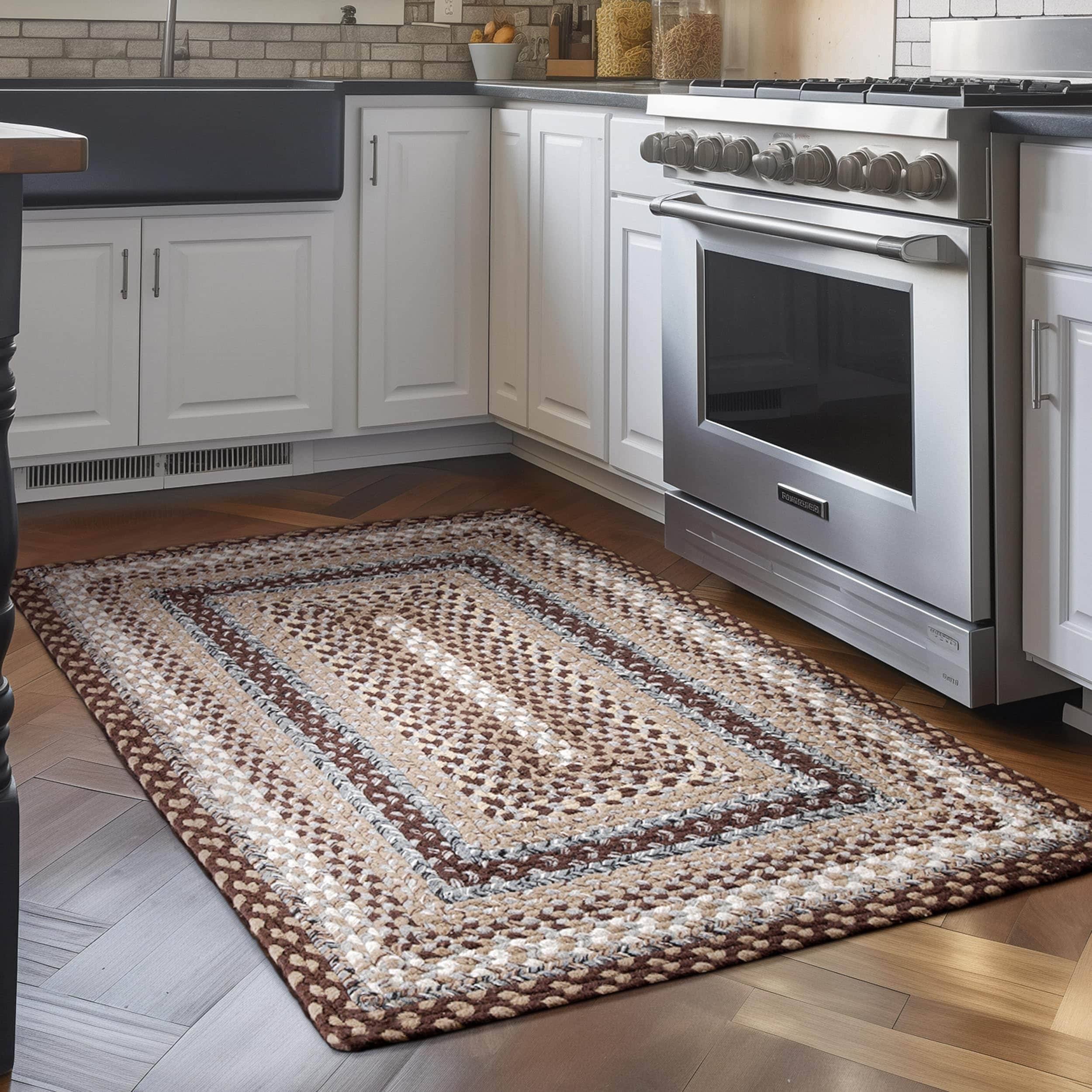 Brown, Slate Braided Rug - Soft Cotton Bordered Area Rug for Rustic Farmhouses