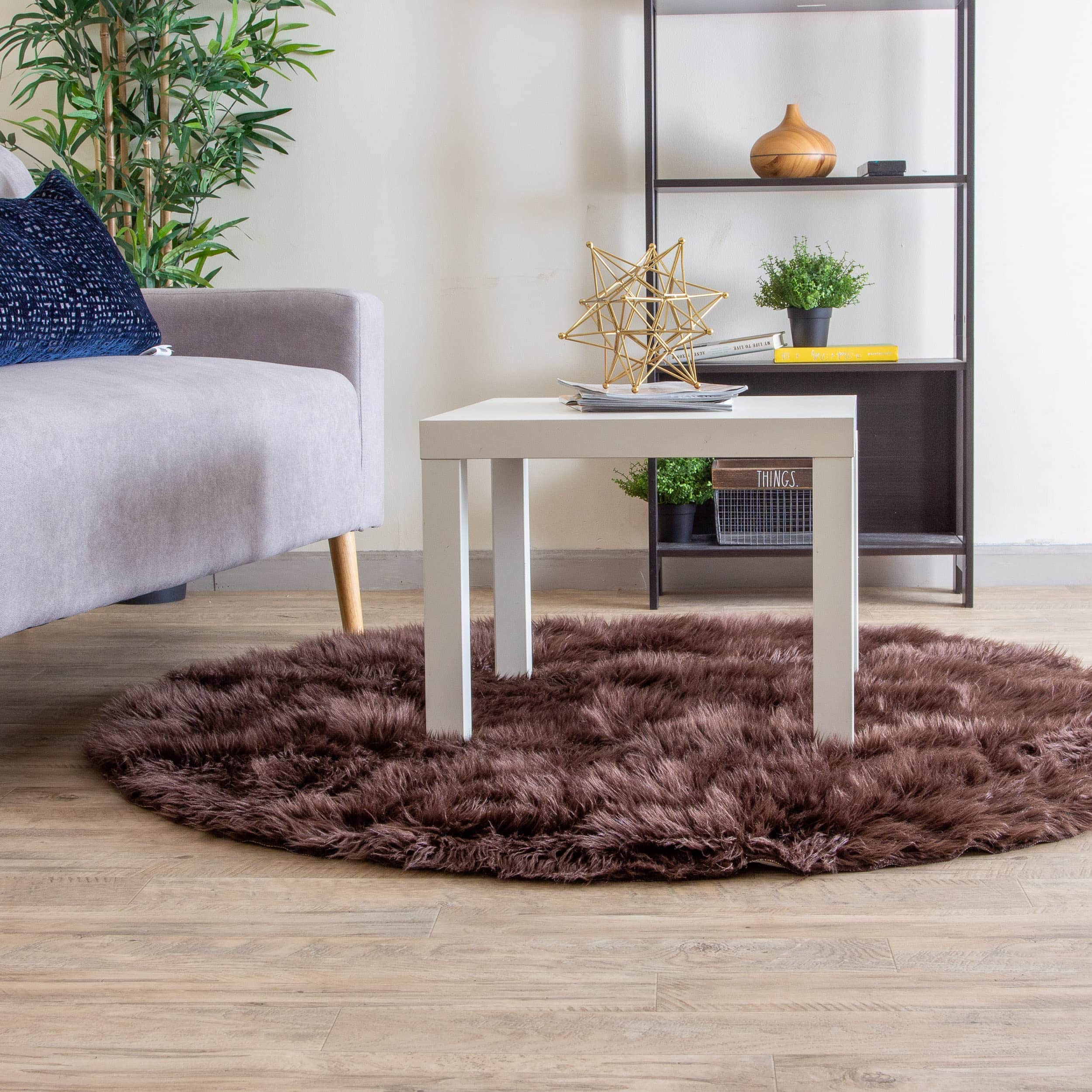 Dark Brown Serene Faux Fur Solid Fake Sheepskin Rug