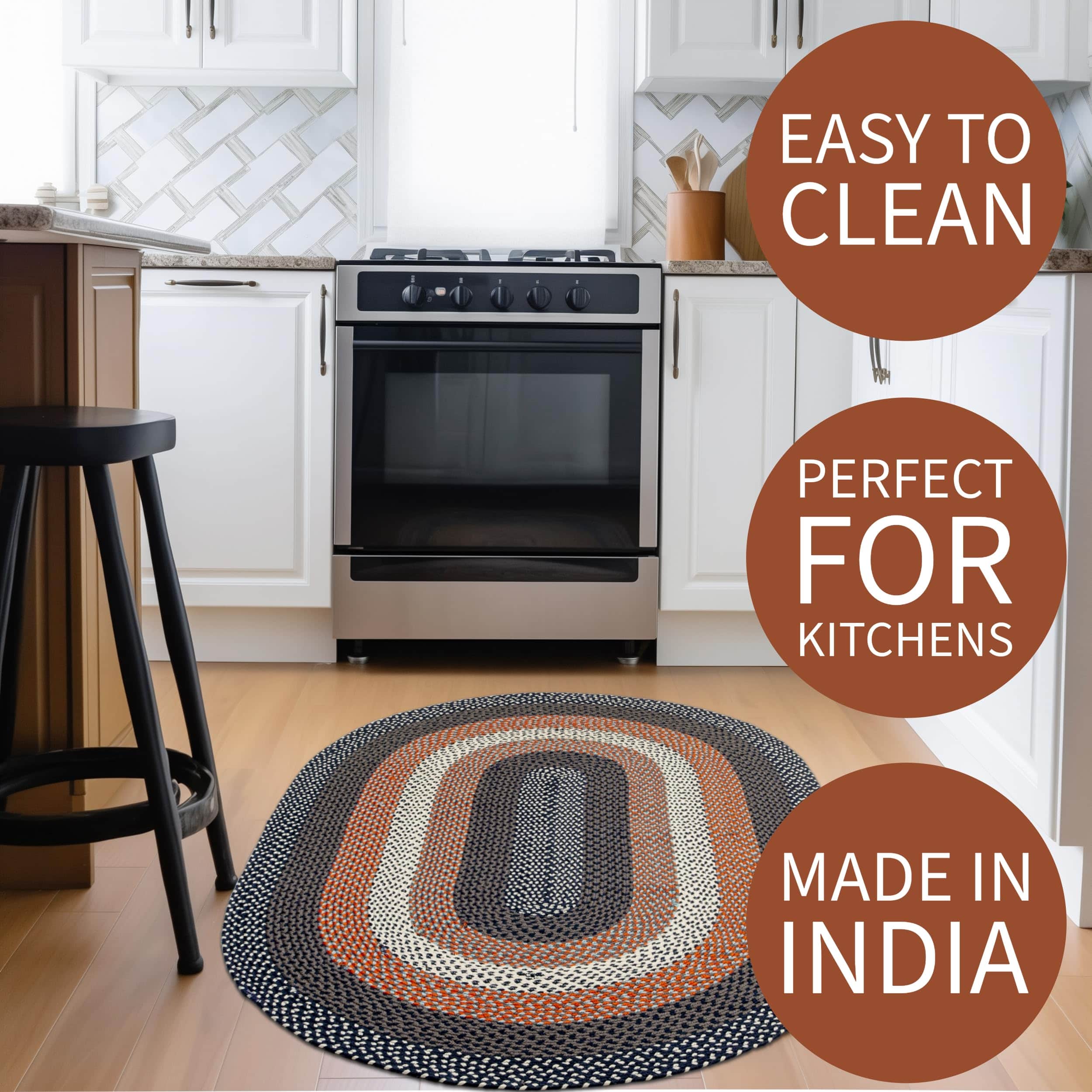 Navy Indoor Outdoor Braided Rug for Patios, Porches and Kitchens - Bradford Collection