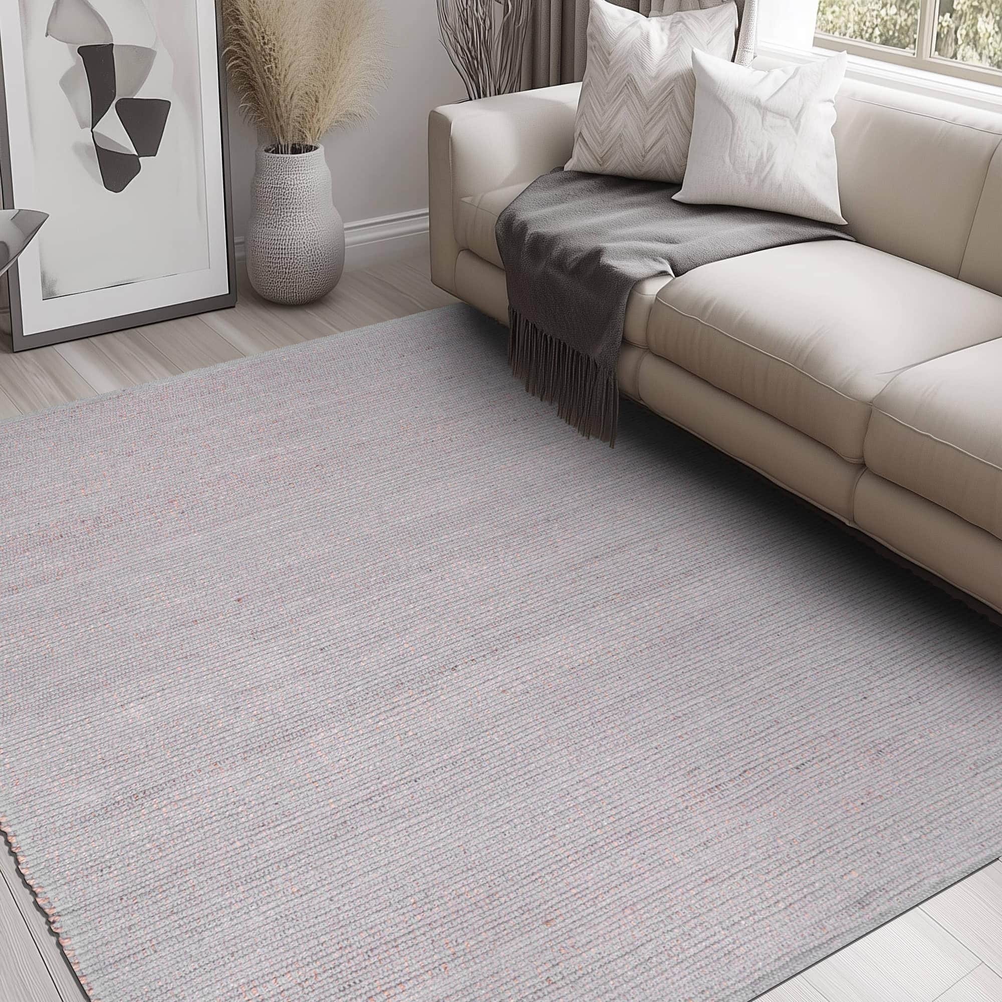 Light Gray Jute & Cotton Woven Rug - Simple Farmhouse Reversible Rug