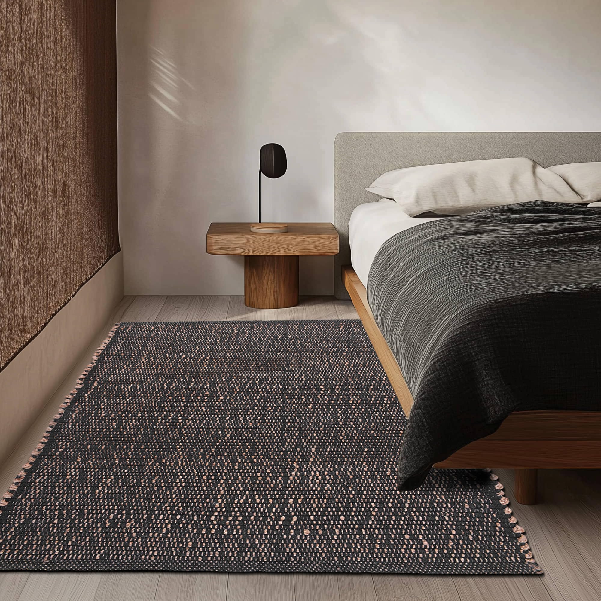 Charcoal Gray Jute & Cotton Woven Rug - Simple Farmhouse Reversible Rug