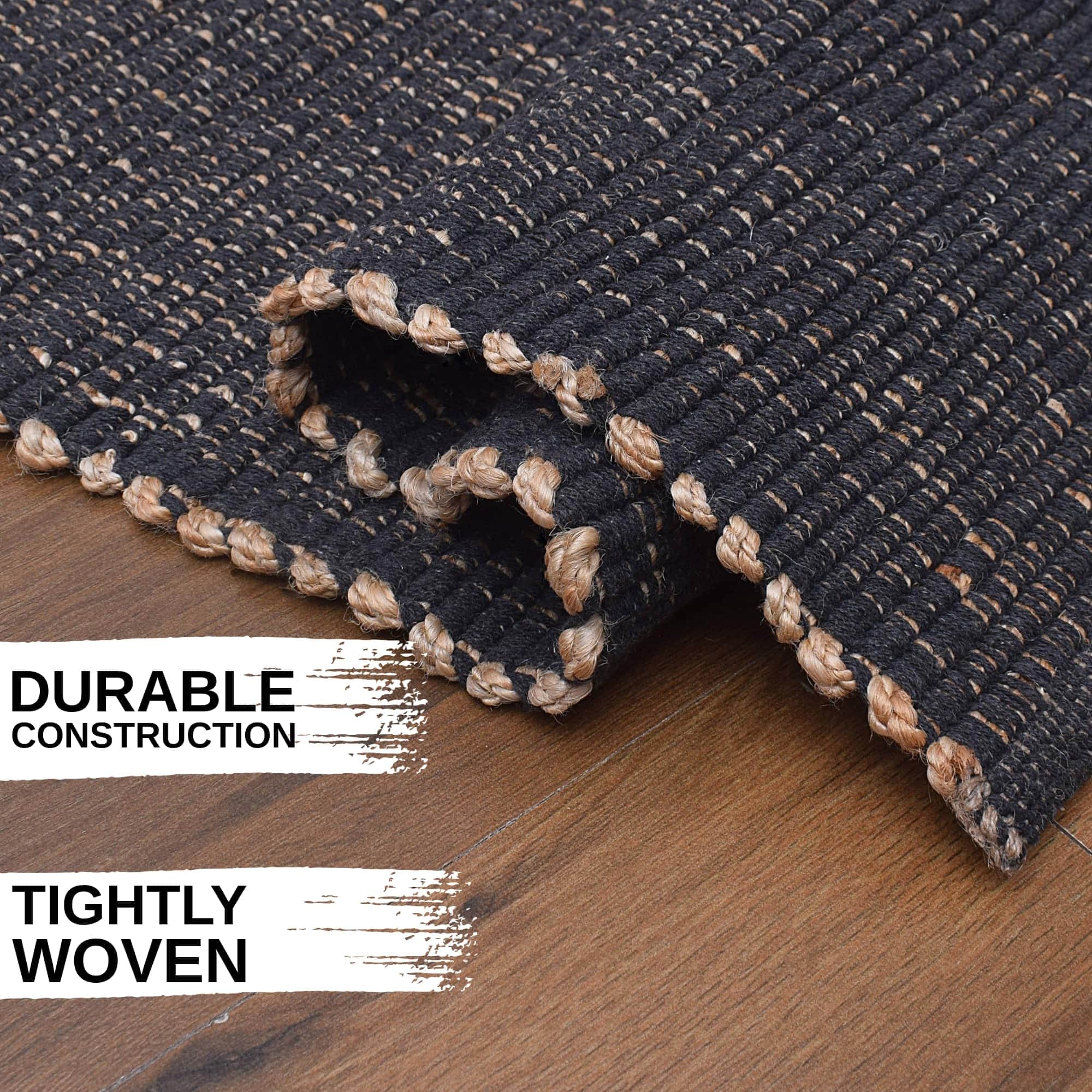 Charcoal Gray Jute & Cotton Woven Rug - Simple Farmhouse Reversible Rug