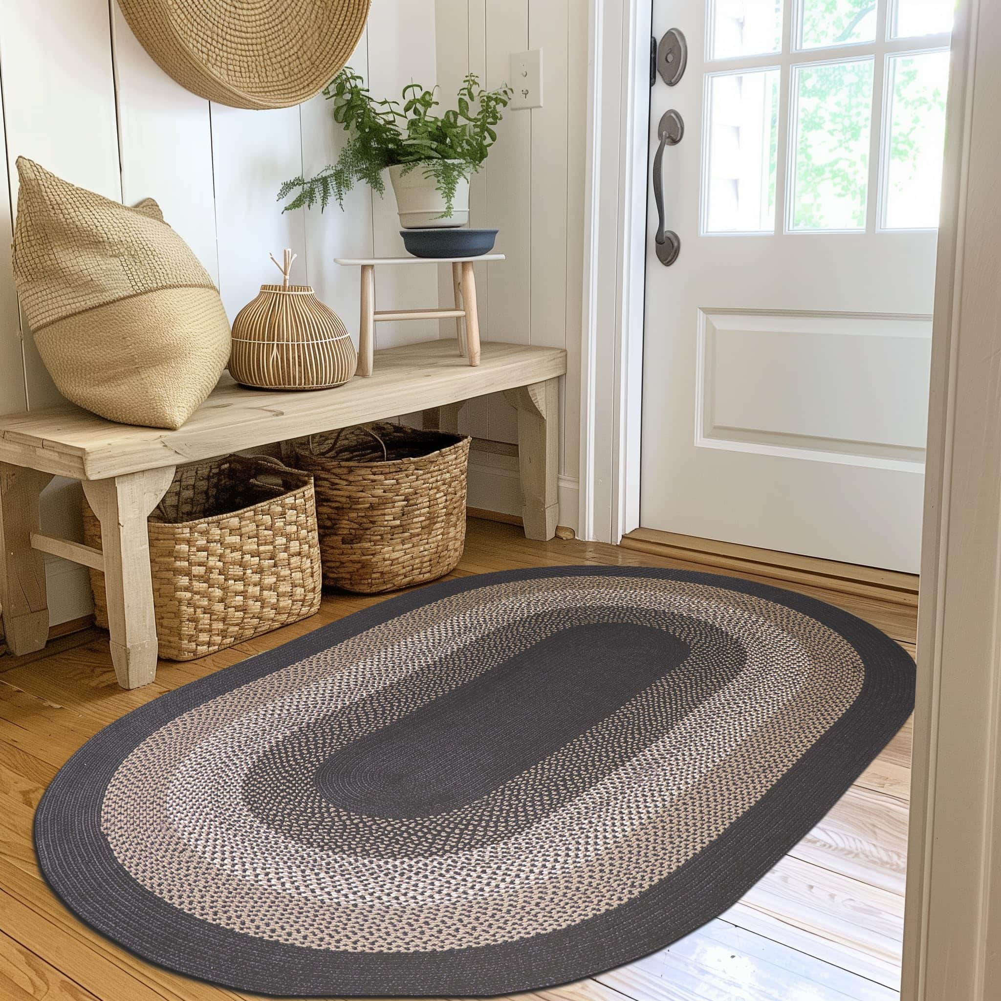 Taupe, Gray Indoor Outdoor Braided Rug for Patios, Porches and Kitchens - Bradford Collection