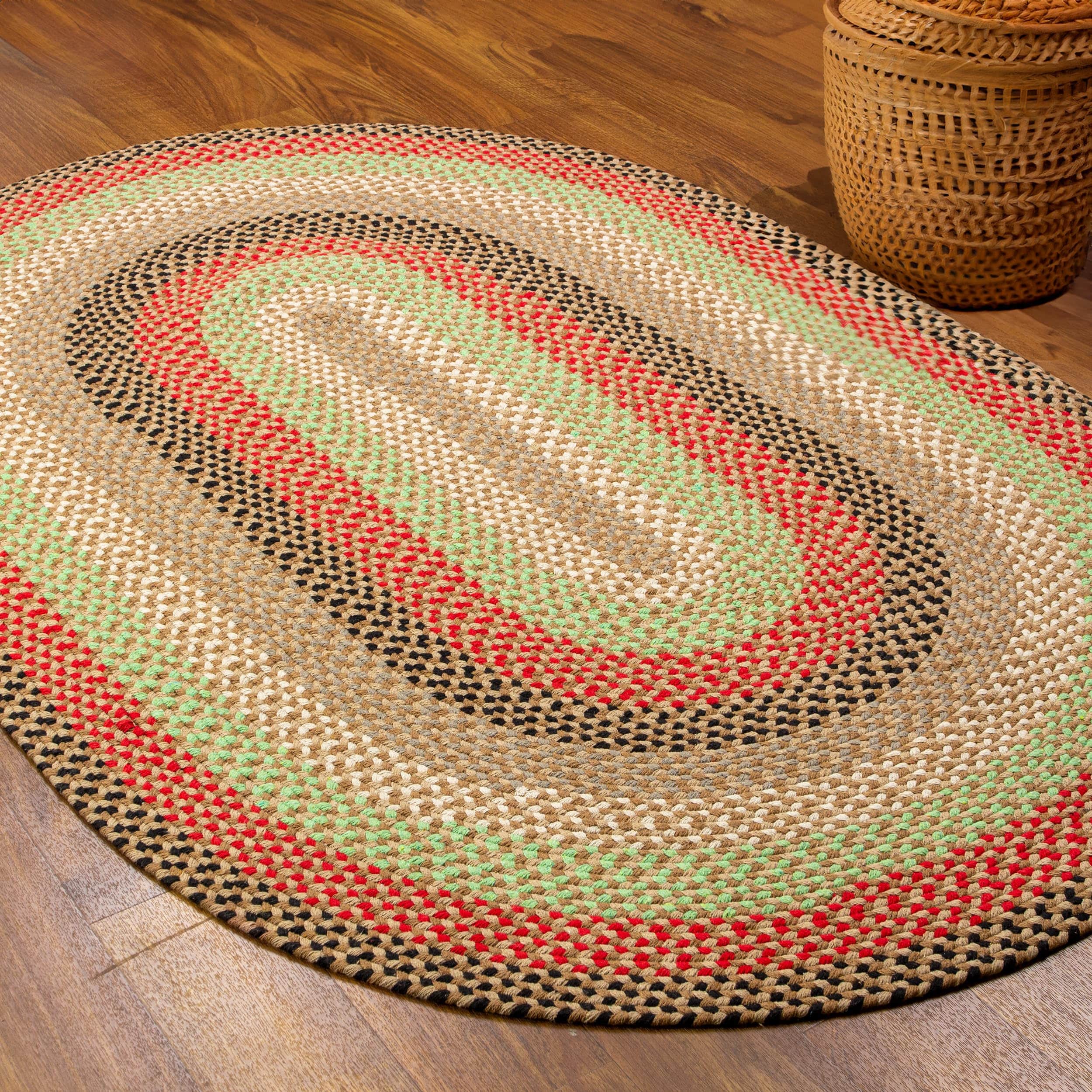 Earthtone Charming Braided Rug for Farmhouse Living Rooms and Bedroom