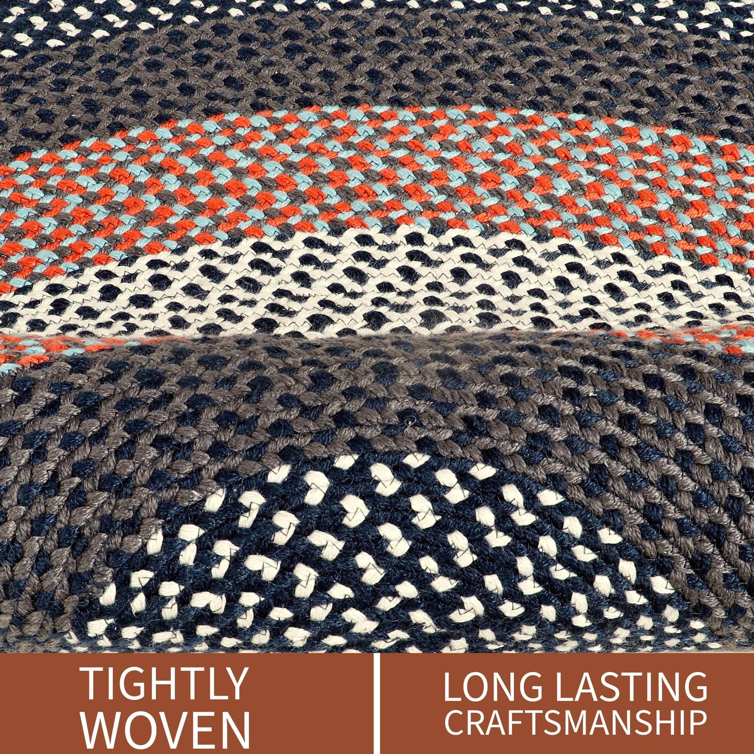 Navy Indoor Outdoor Braided Rug for Patios, Porches and Kitchens - Bradford Collection