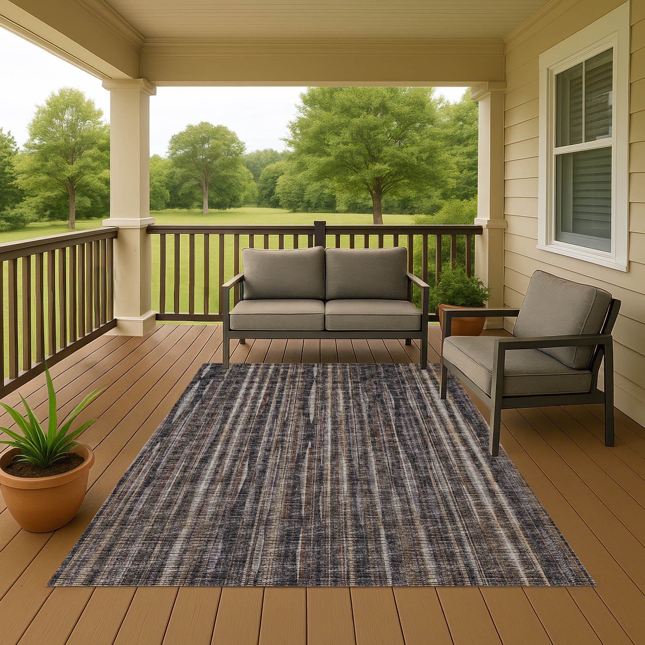 Indoor/Outdoor Transitional AA1 Fudge Brown Rug 3' x 5' #shape_Rectangle