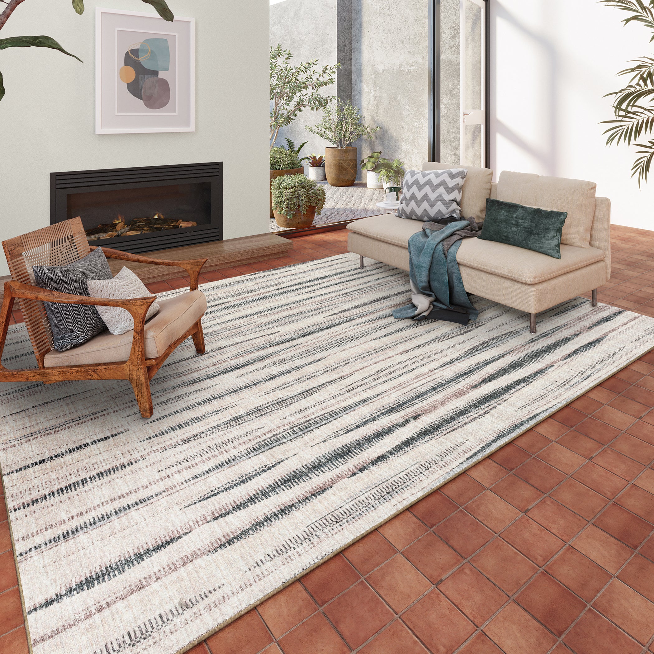 Indoor/Outdoor Transitional AA1 Ivory Rug 3' x 5' #shape_Rectangle