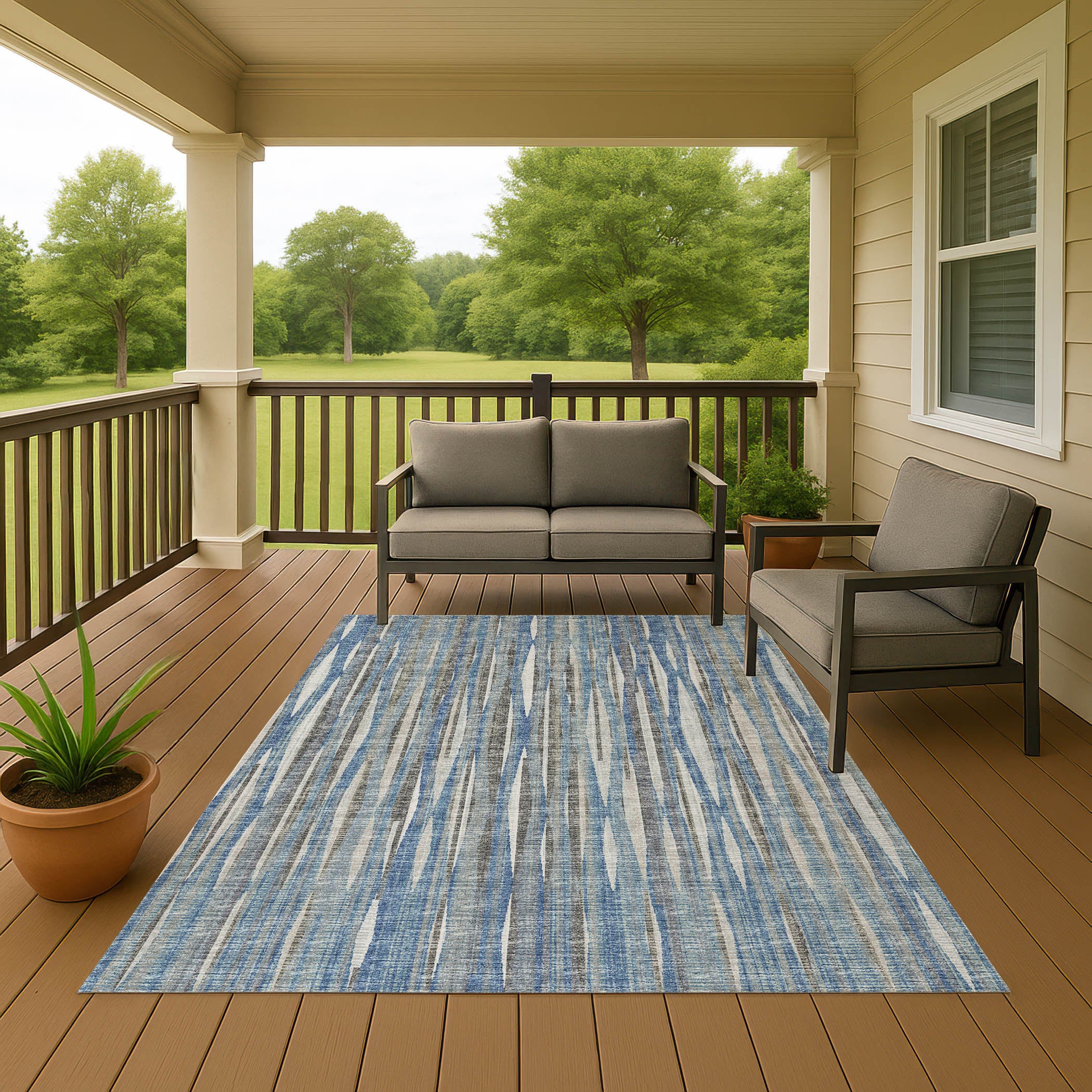 Indoor/Outdoor Transitional AA1 Sky Blue Rug 3' x 5' #shape_Rectangle