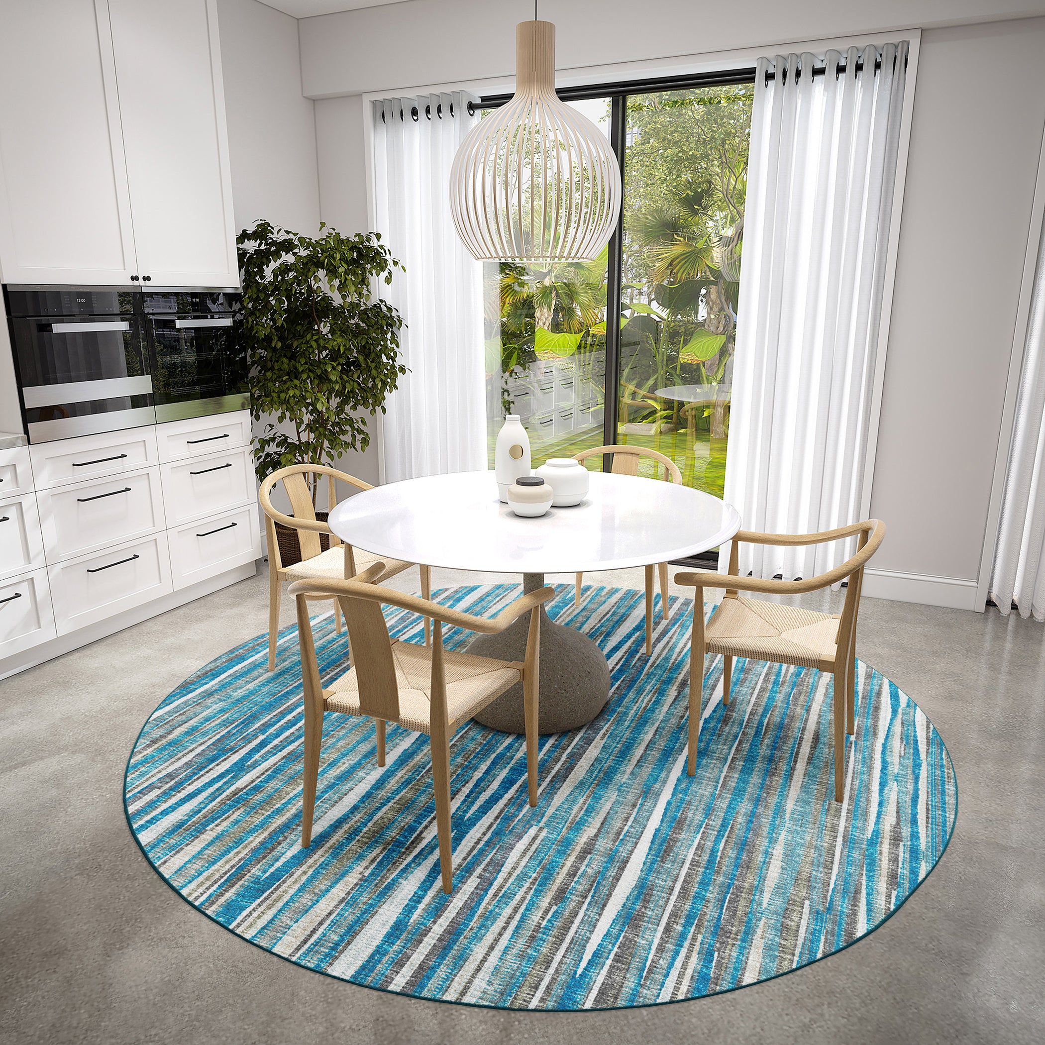 Indoor/Outdoor Transitional AA1 Sky Blue Rug 4' x 4' #shape_Round