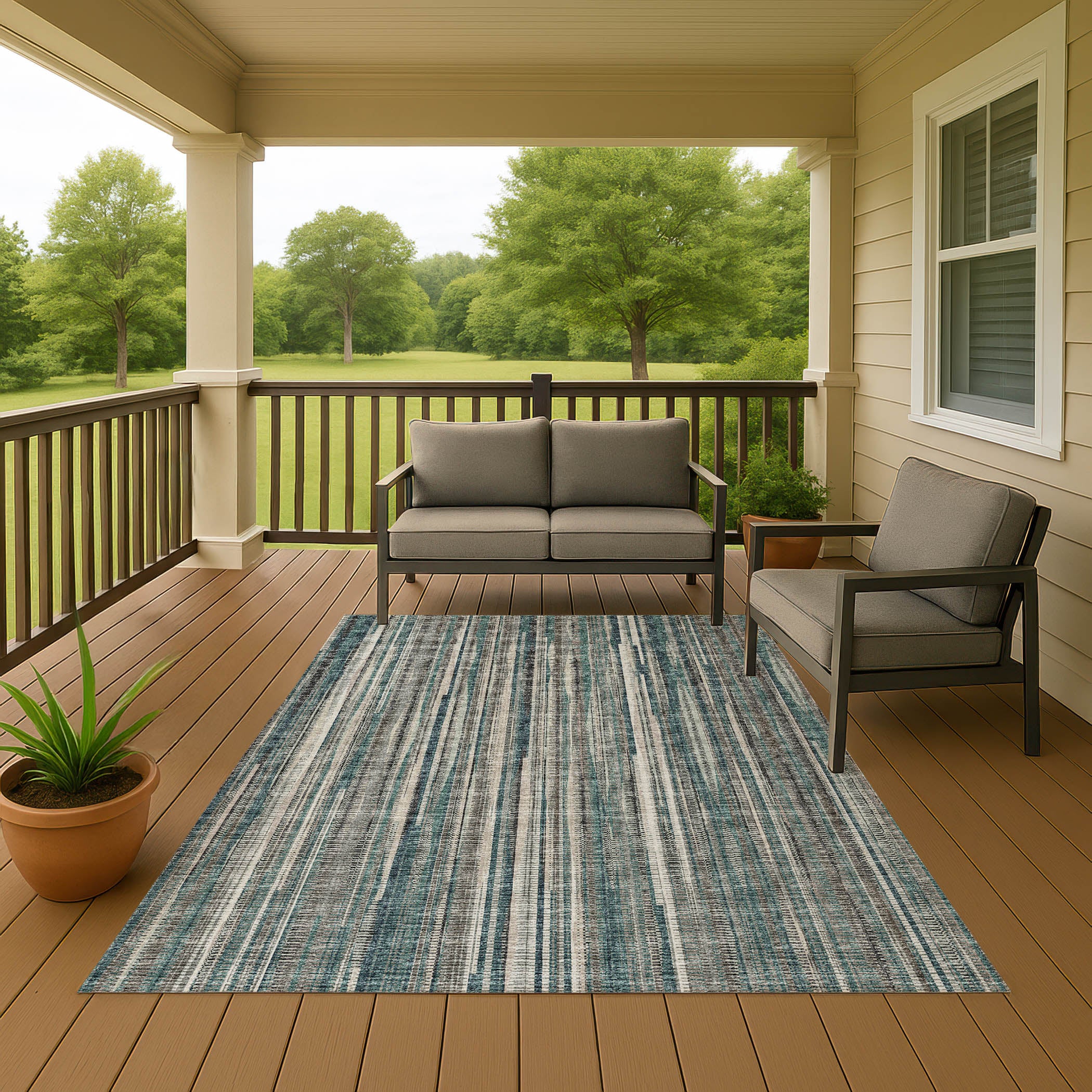 Indoor/Outdoor Transitional AA1 Teal Rug 3' x 5' #shape_Rectangle