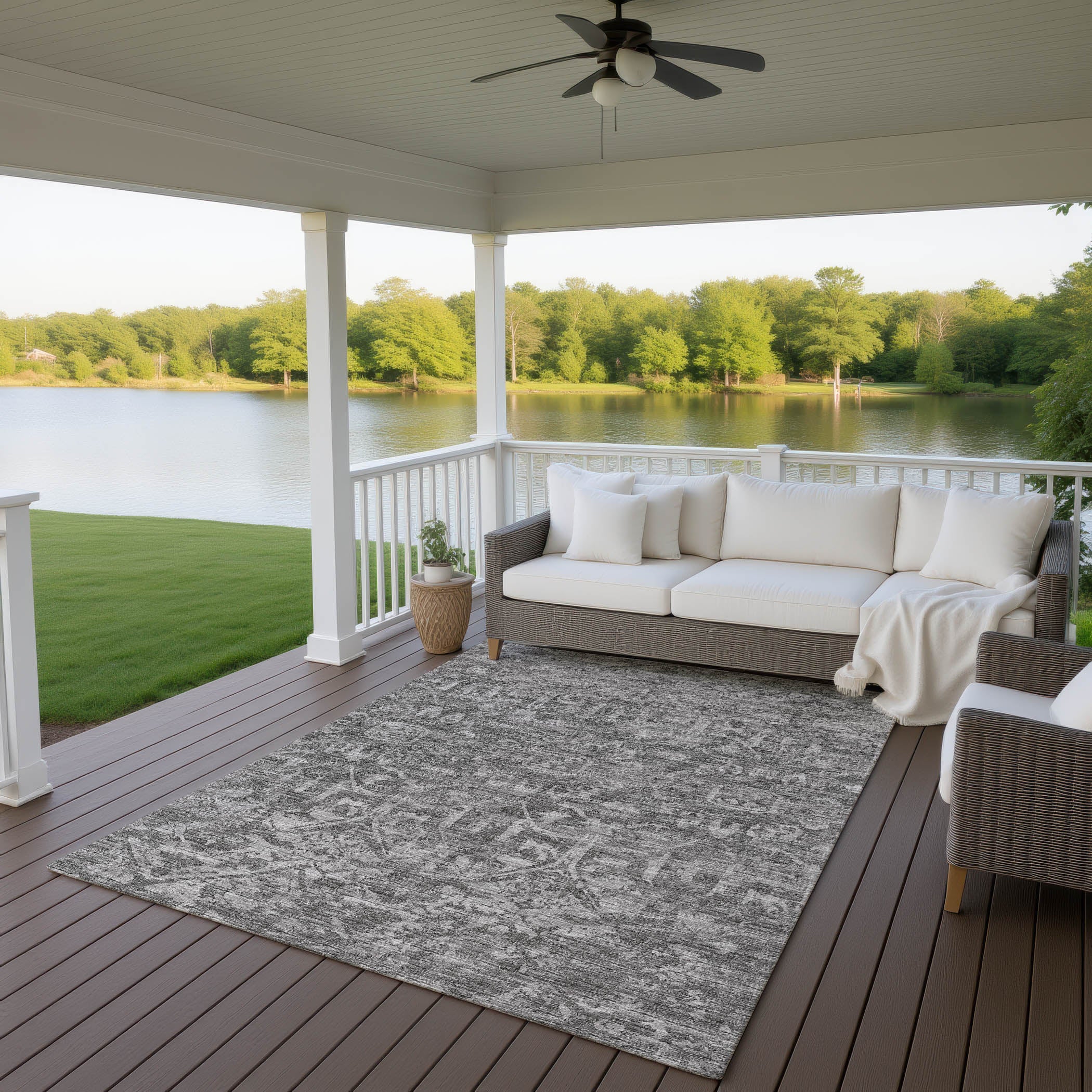 Luxury Machine Washable Indoor/Outdoor Traditional AB1 Graphite Gray Rug 3' x 5' #shape_Rectangle